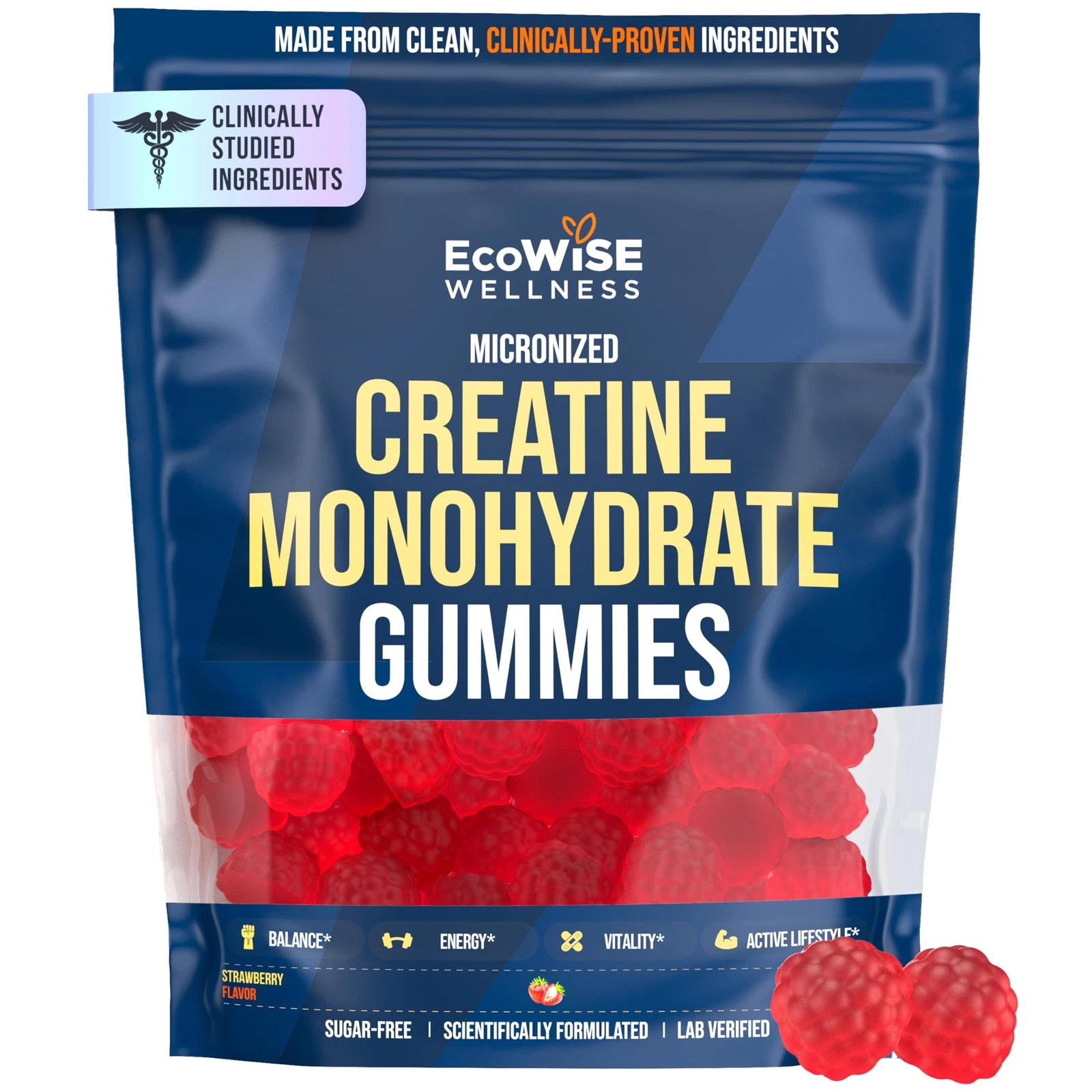 EcoWise Wellness Creatine Monohydrate Gummies 5000 mg, Strawberry Flavor, 120 Su
