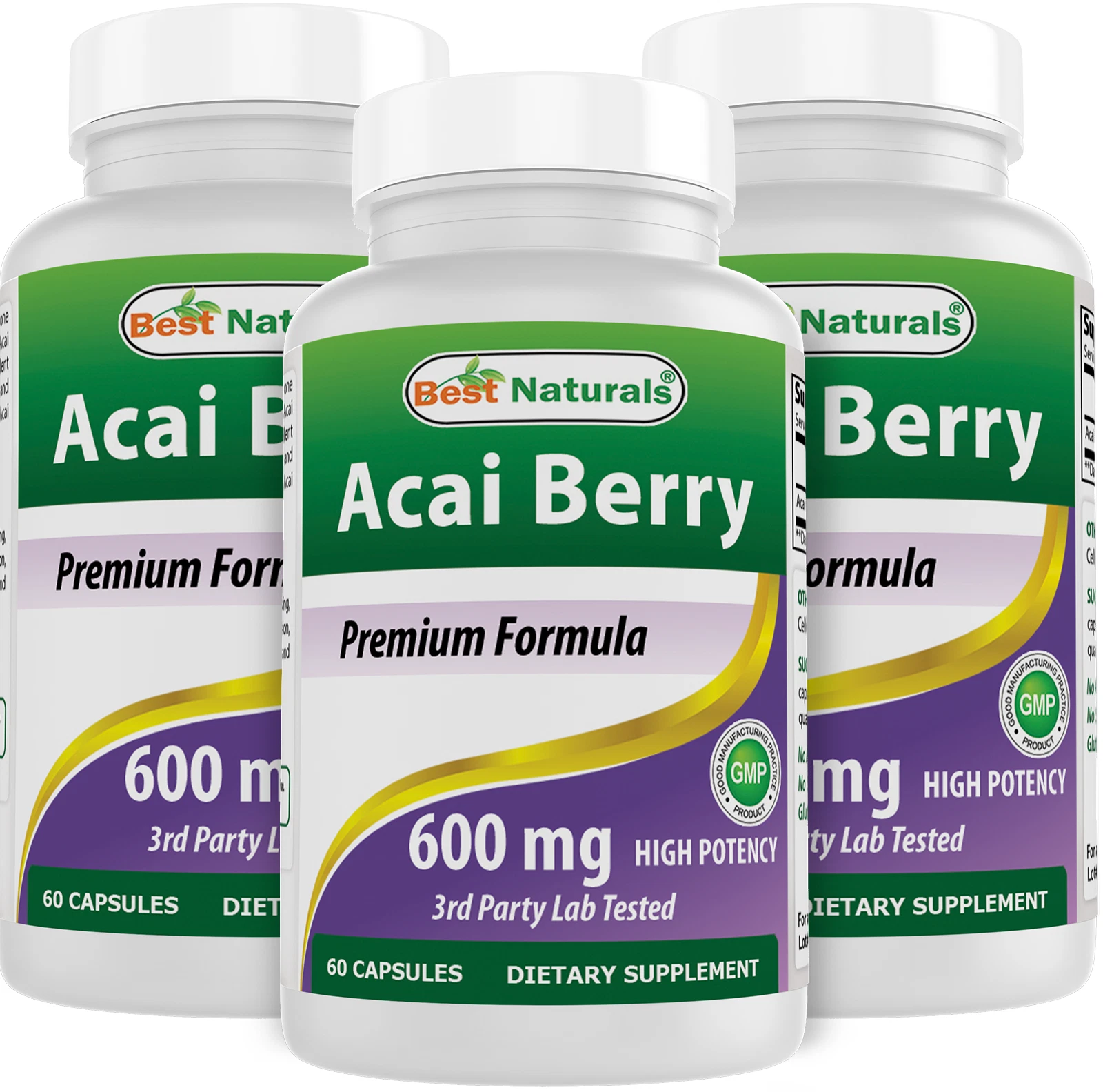 3 Packs Best Naturals Acai Berry Extract 600 mg 60 Capsuels Antioxidants