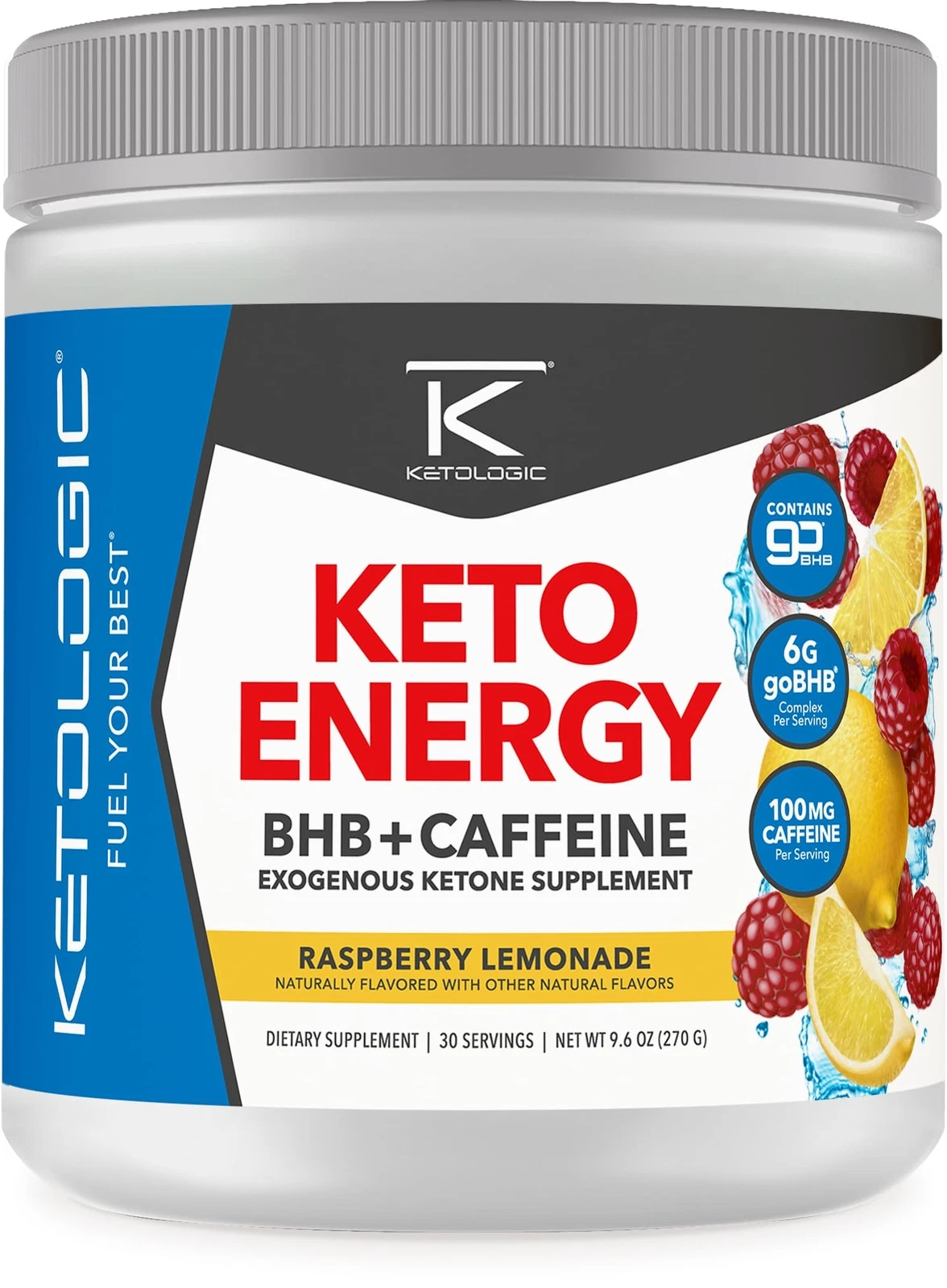 KetoLogic BHB KetoEnergy Exogenous Ketones Powder with Caffeine | Raspberry L...
