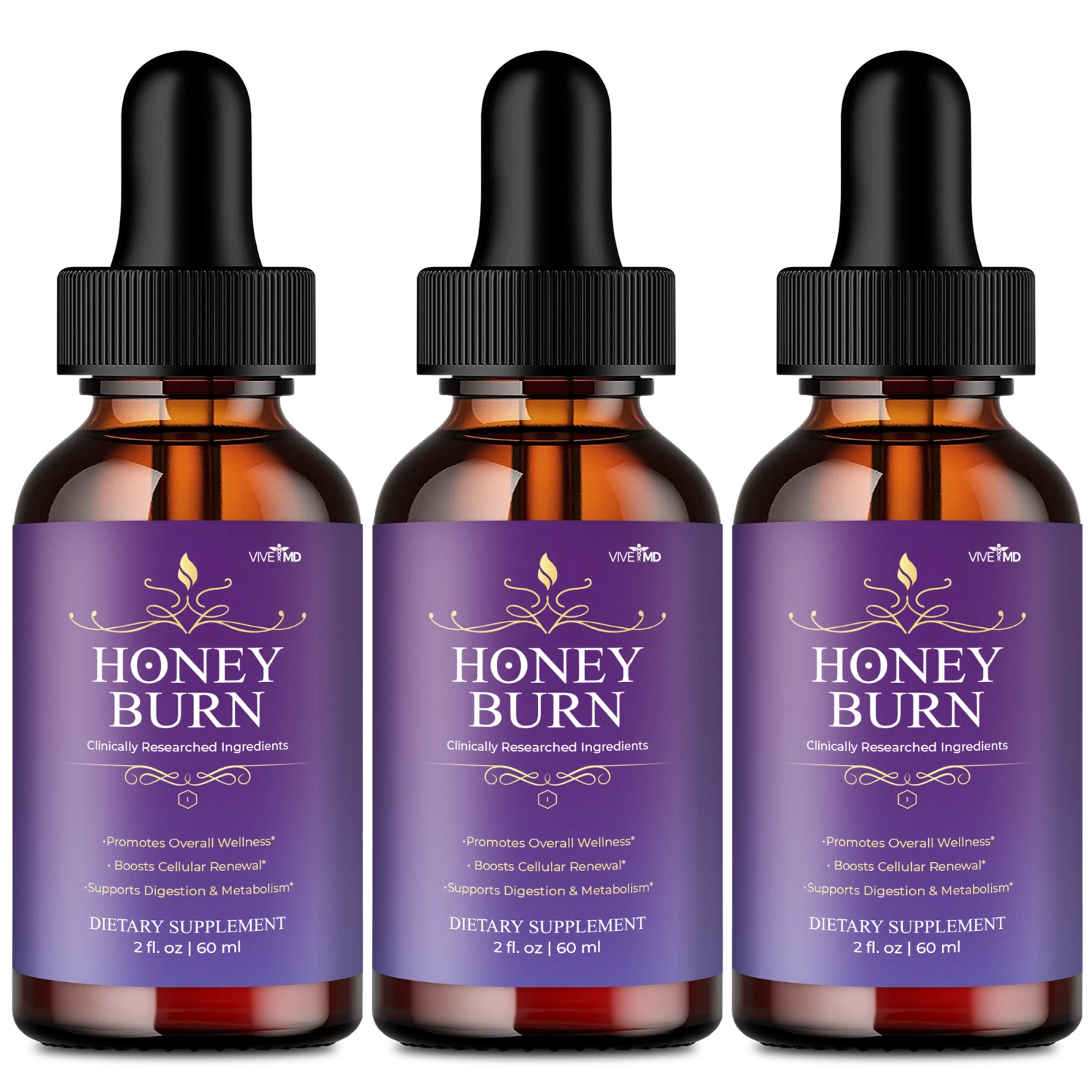 (3 Pack) Honey Burn Liquid Drops - Advanced Formula Weight Management Supplement