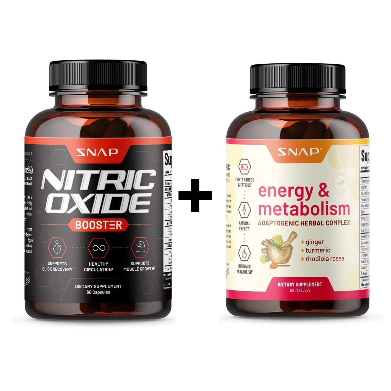 Nitric Oxide Booster Pre Workout + Natural Energy & Metabolism Supplement Bundle