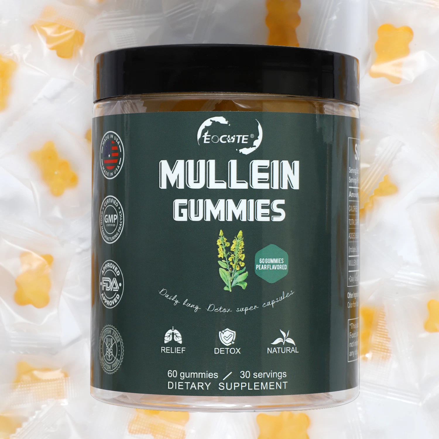 Mullein Gummies 2000mg For Lung Cleanse Detox Herbal Dietary Supplement