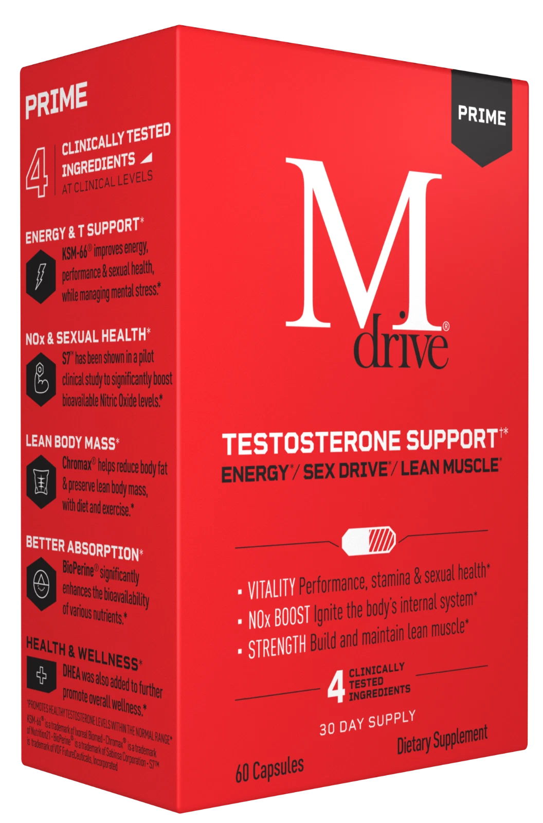 MDRIVE PRIME Testosterone Booster DHEA Tongkat Ali KSM-66 Ashwagandha S7 B12