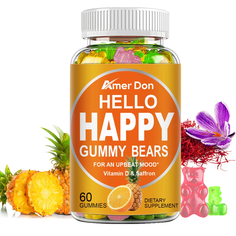 Hello Happy Gummies - Remain Optimistic of Mood - with Vitamin D & Saffron-60PCS