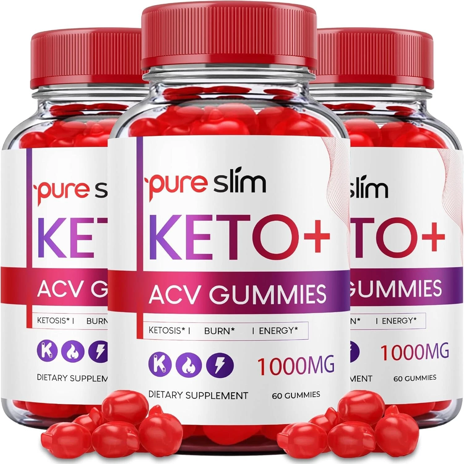 Pure Slim Keto ACV Gummies Weight Loss Dietary Supplement (180 Gummies) Pack 3
