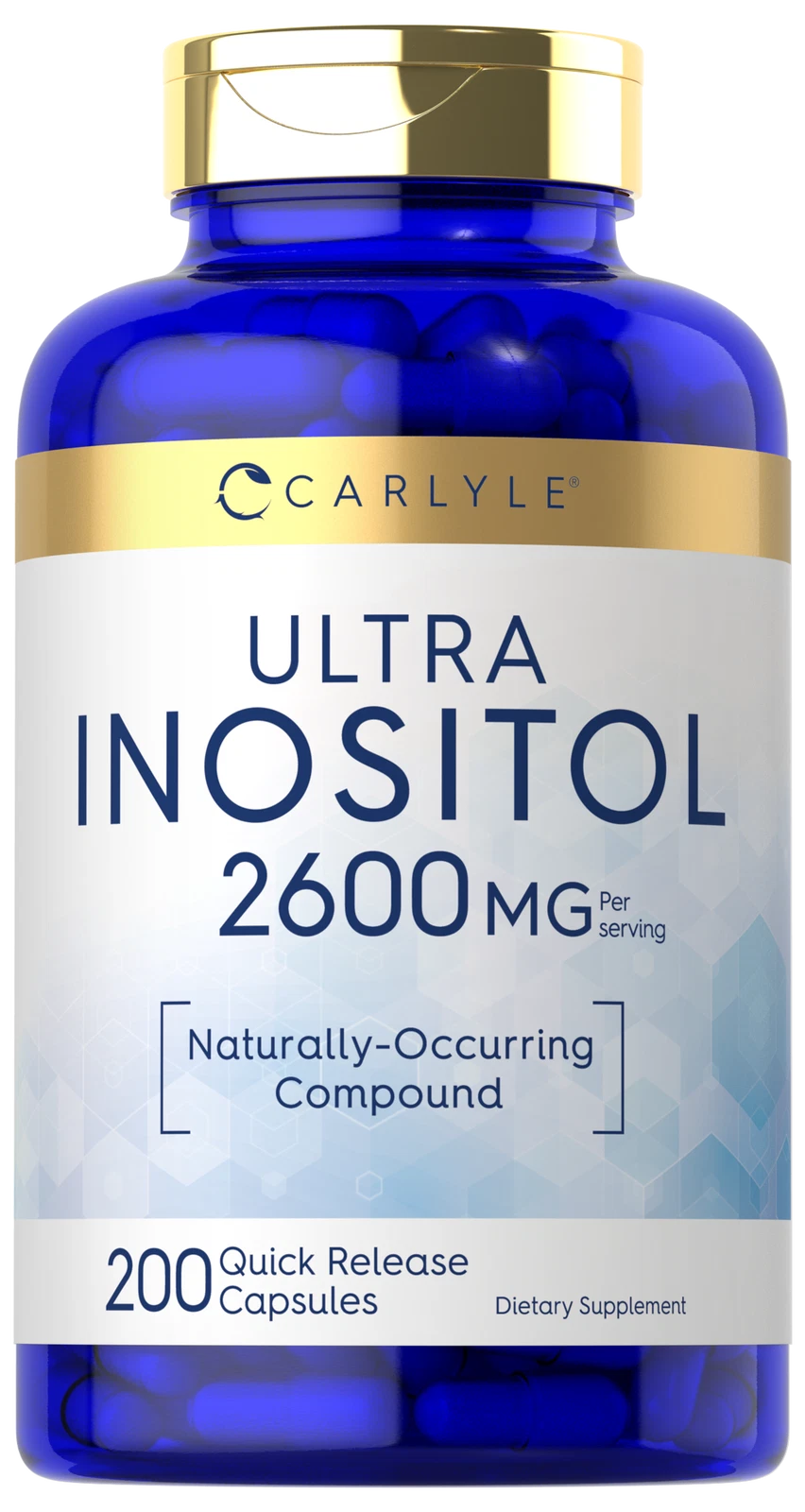 Inositol Capsules 2600mg | 200 Count | Non-GMO | Myo-Inositol | by Carlyle