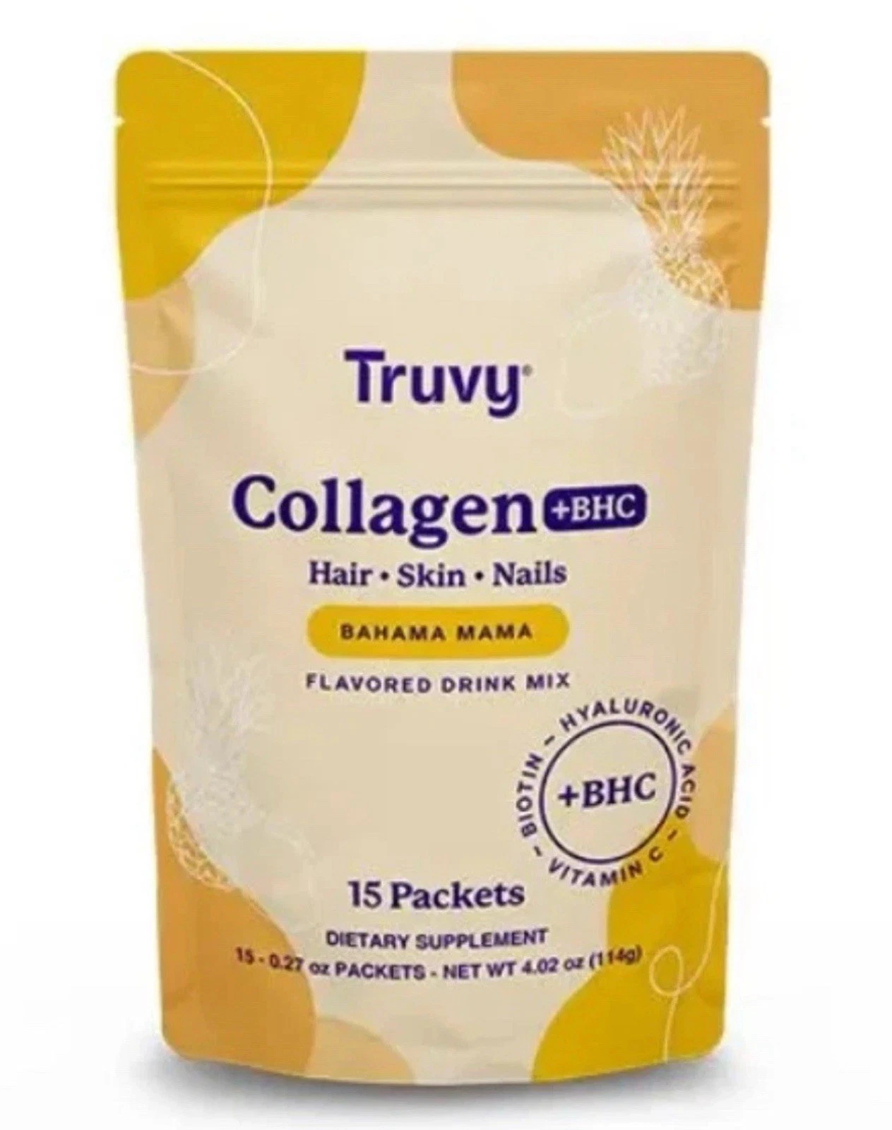 Truvy Collagen + BHC Hair Skin Nails Bahama Mama 15 Packets New Sealed