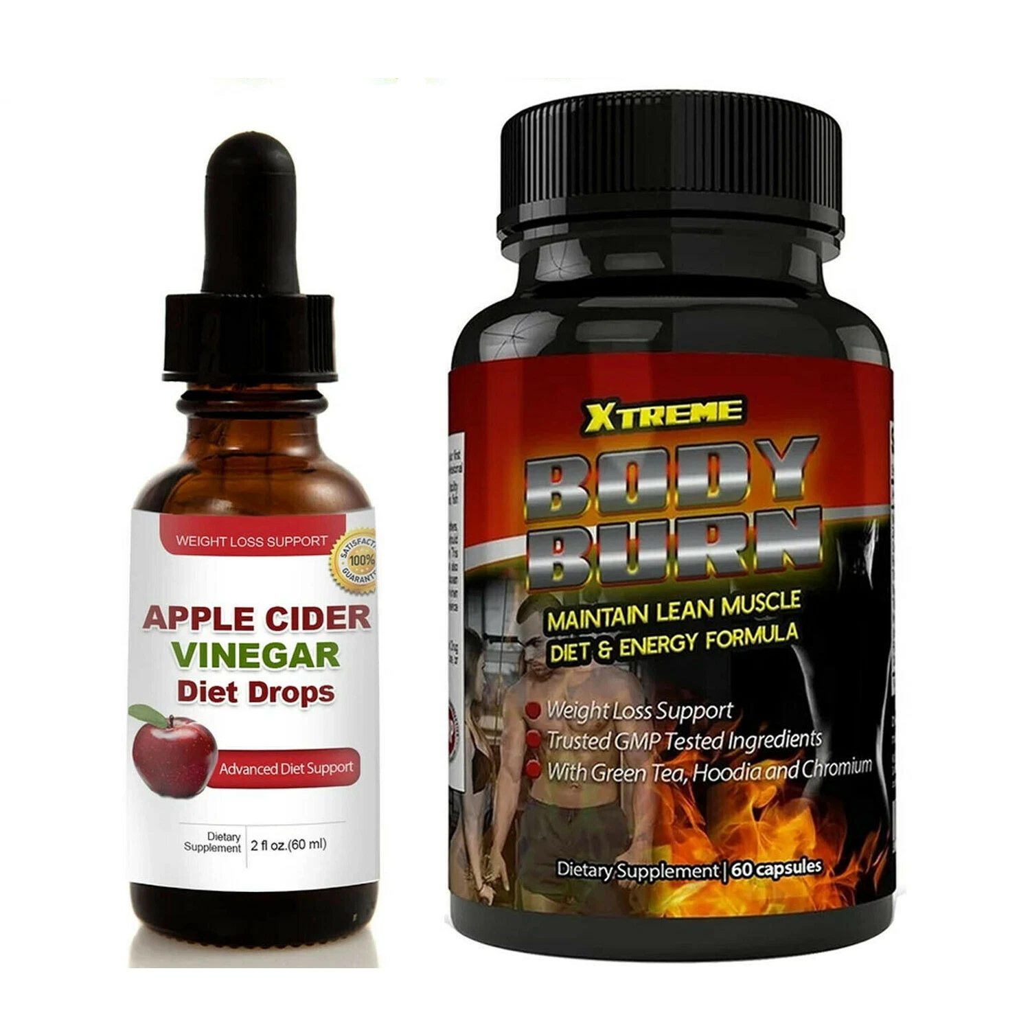 Apple Cider Vinegar Diet Drops & Xtreme Body Burn Weight Loss Supplements Combo