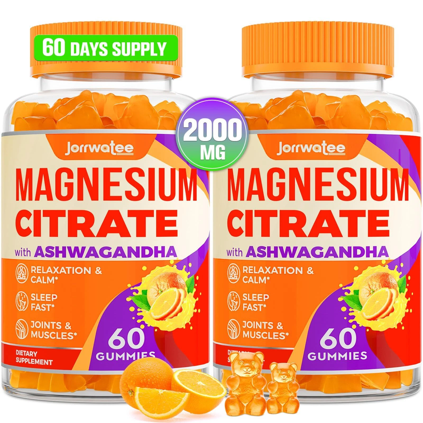 Magnesium Citrate Gummies 2000mg - Magnesium Citrate + Ashwagandha & L-Theani...