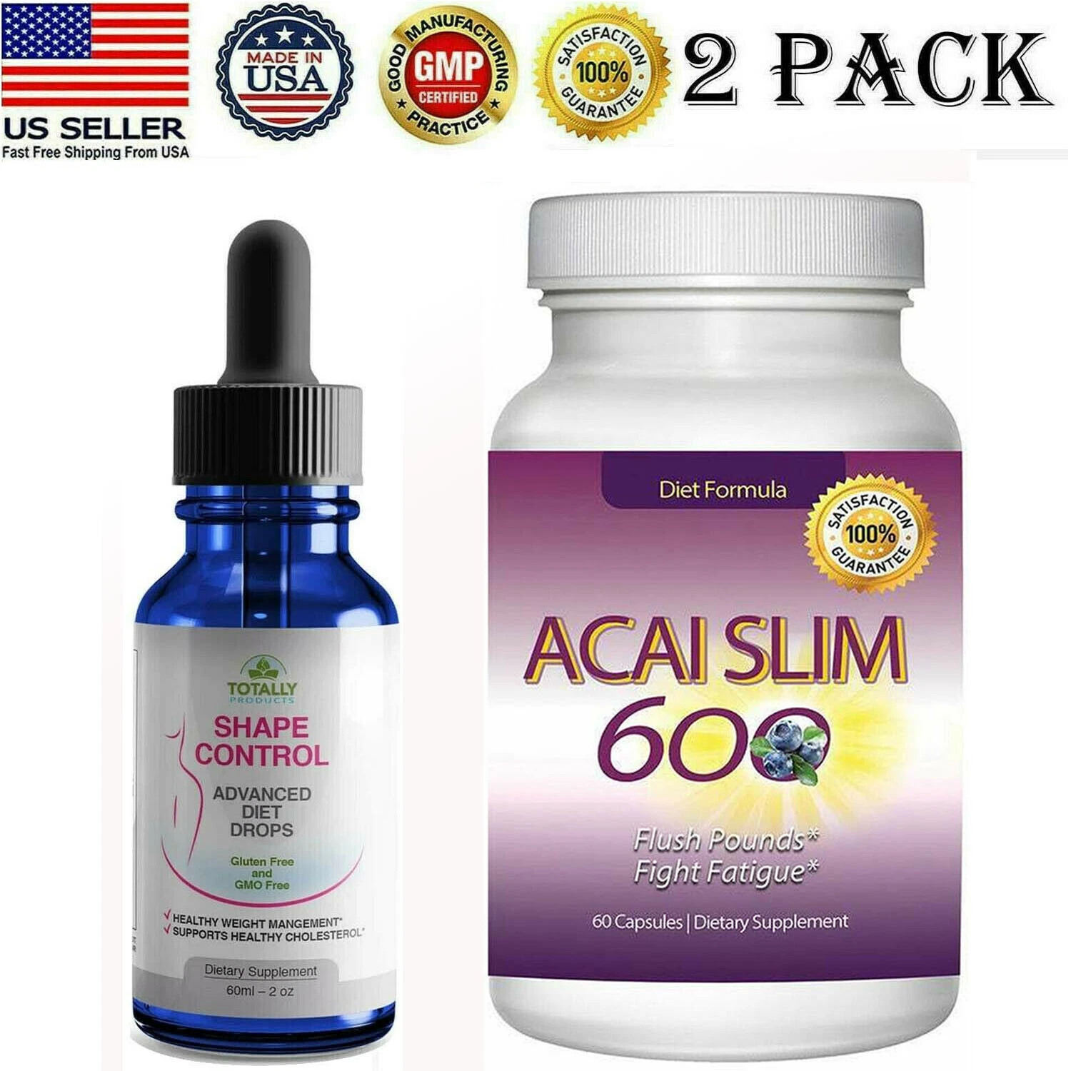 Shape Control Diet Drops & Acai Berry Slim Fat Burn Weight Loss Capsules Combo