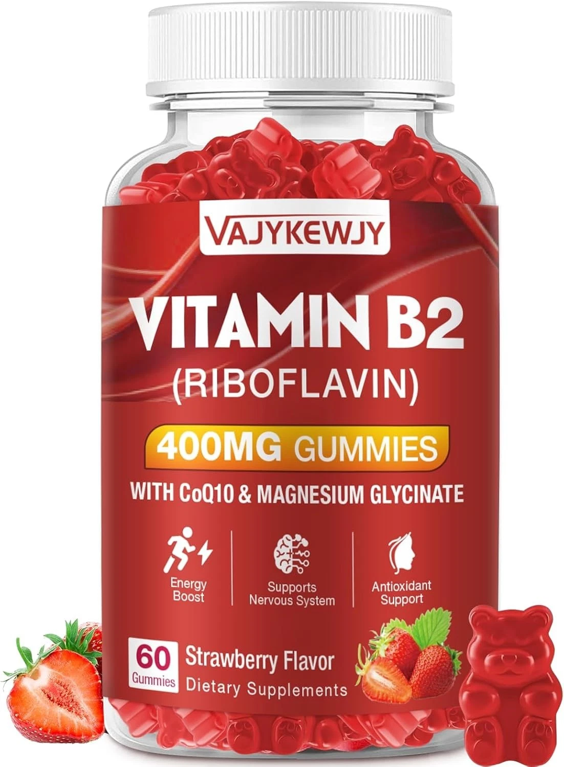 Vitamin B2 Riboflavin 400mg Supplement Gummies for Energy & Metabolism Support