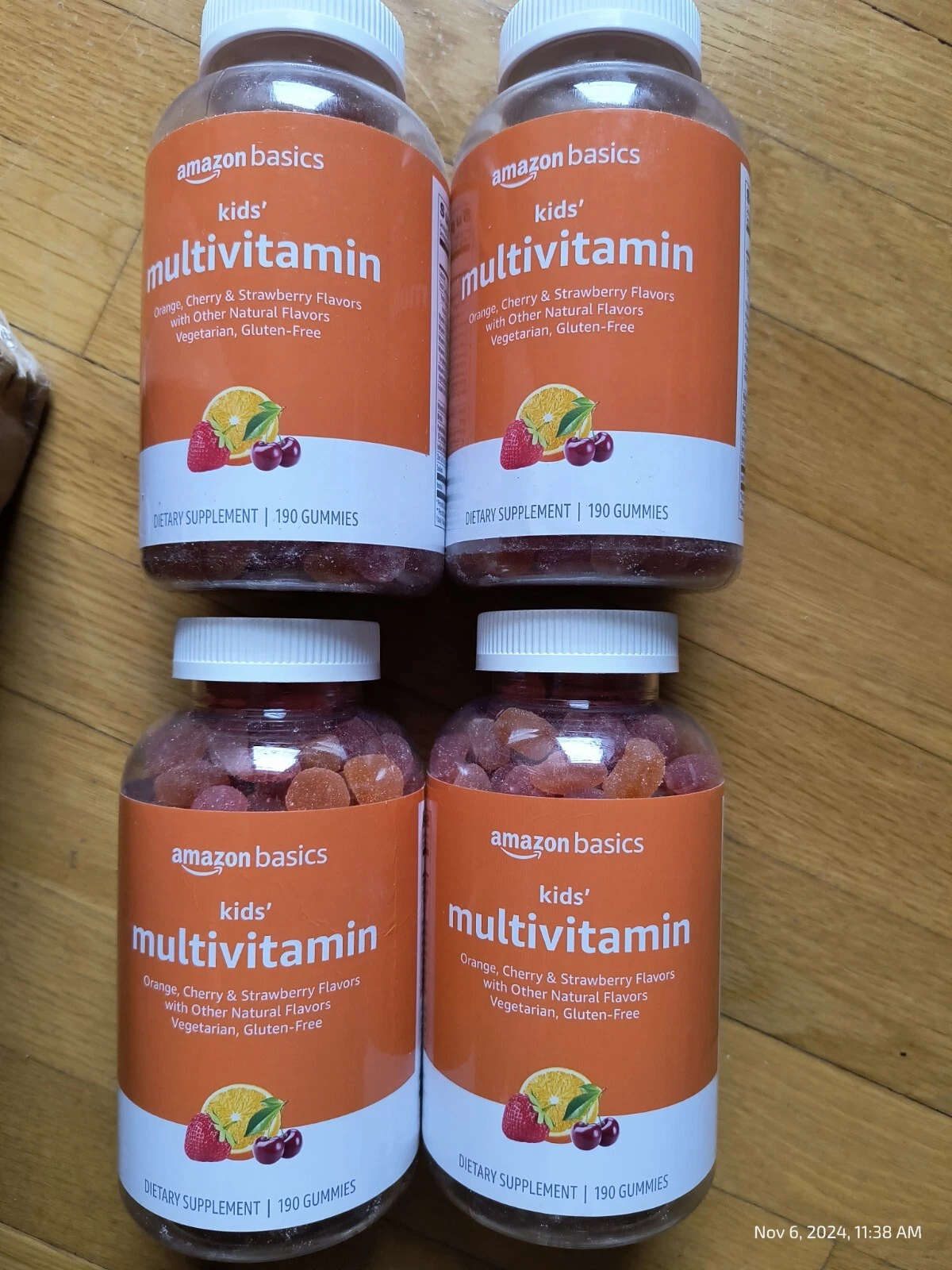 Kids Multivitamin Amazon Basics Gummies 190 Per Bottle X4 Orange Cherry Ex 7/25+
