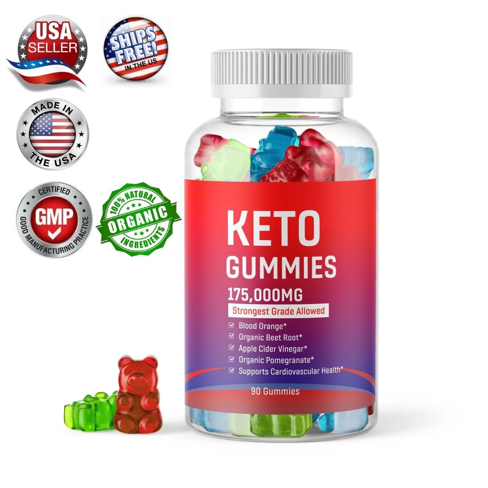 Keto Slimming Gummies 175,000mg Apple Cider Vinegar ACV Weight Loss 90 Gummy USA