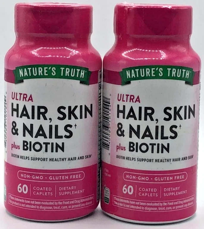 2PK Nature's Truth Ultra Hair, Skin & Nails ~ 60 Coated Caplets Each ~ EXP 5/27