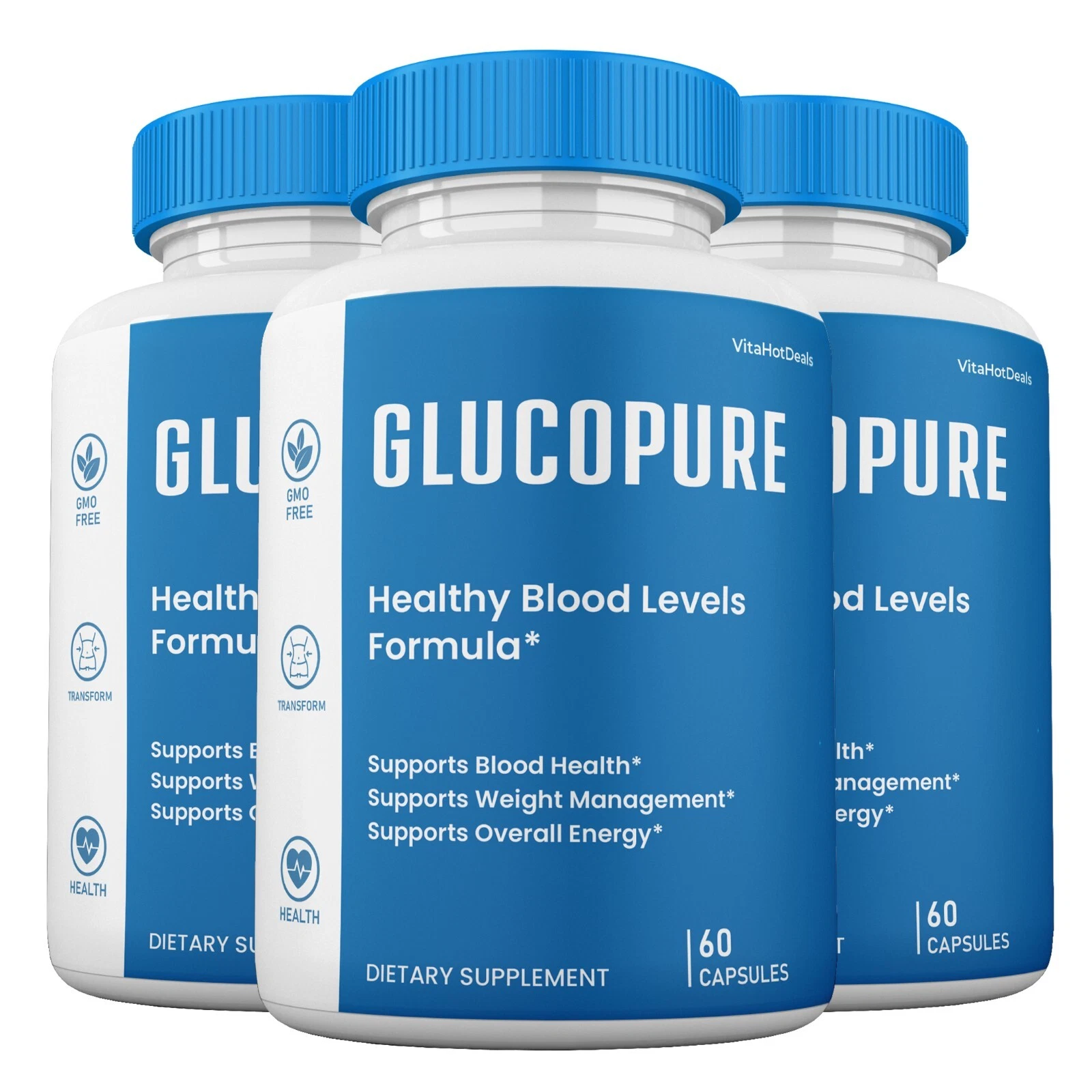 GlucoPure Capsules Blood Support, Gluco Pure Glyco Pills Supplement (3 Pack)