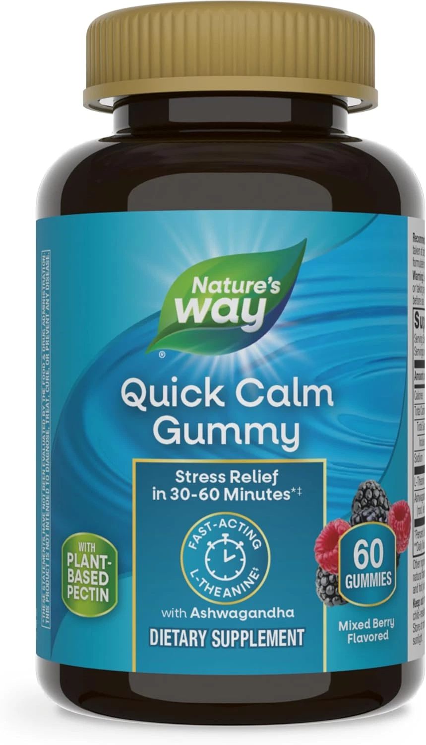 Nature's Way Quick Calm Gummies, L-Theanine Relaxation, Stress, Fast-Acting 60ct