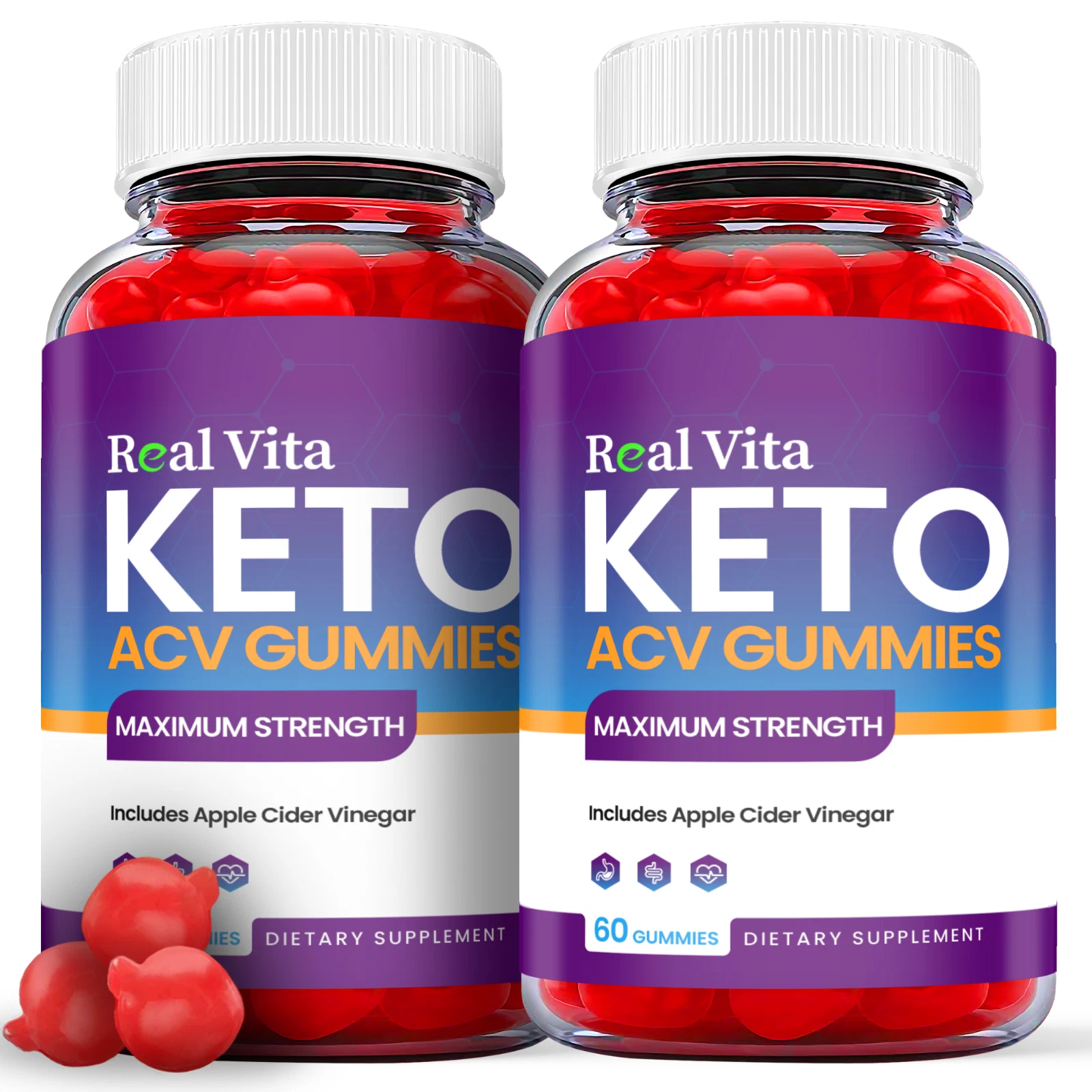 2 Pack - Real Vita Keto ACV Gummies - Vegan, Weight Loss Supplement-120 Gummies
