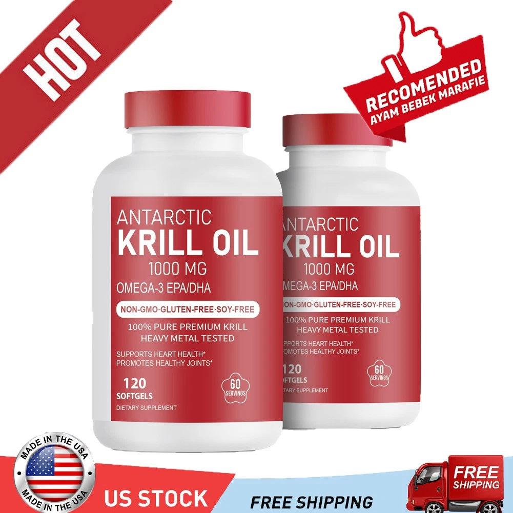 2 Pack Antarctic Krill Oil 1000mg with Omega-3s EPA DHA and Astaxanthin USA
