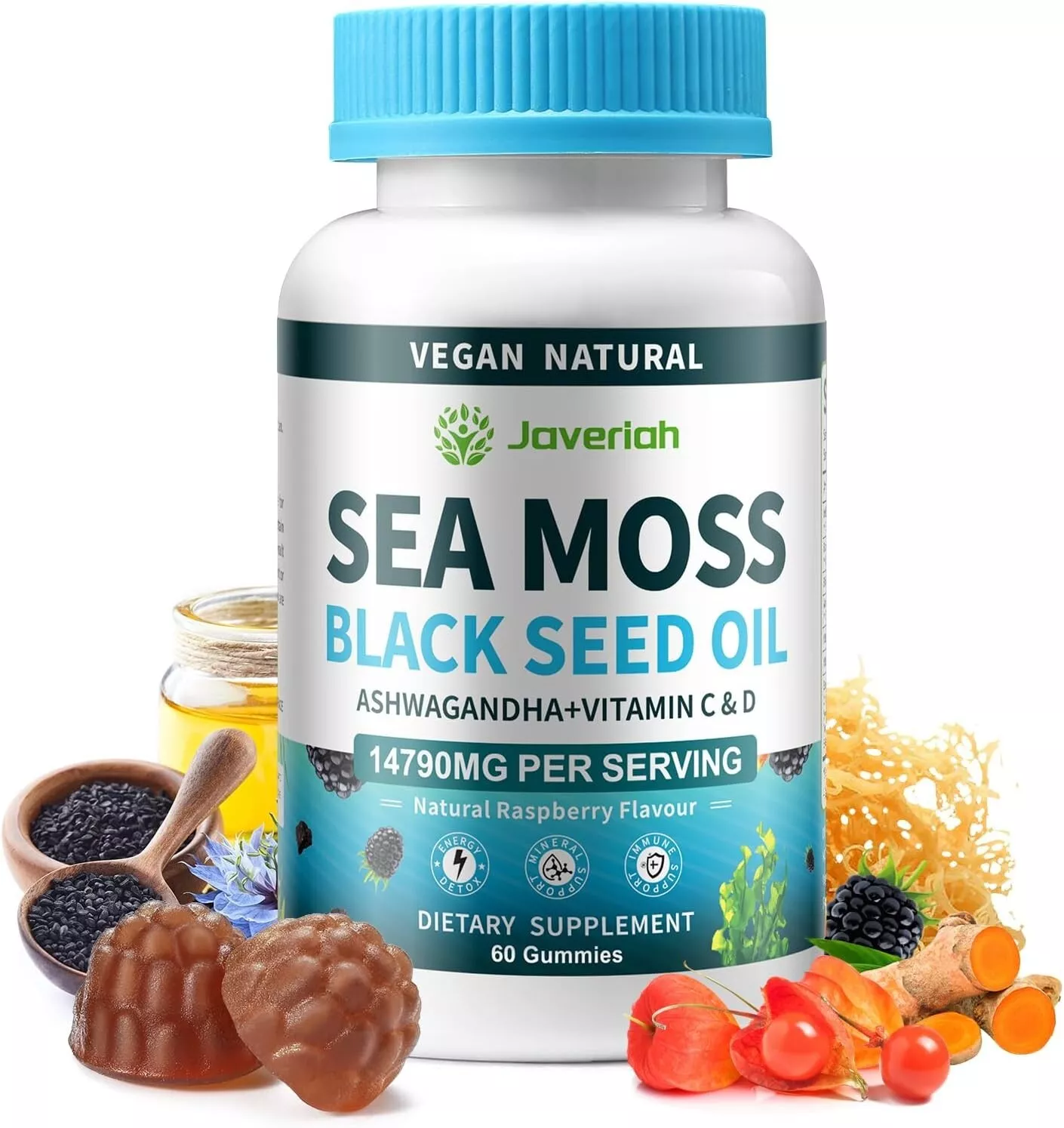 Supervegan Sea Moss Gummies with Black Seed Oil,Ashwagandha, Vitamin C,D for ...