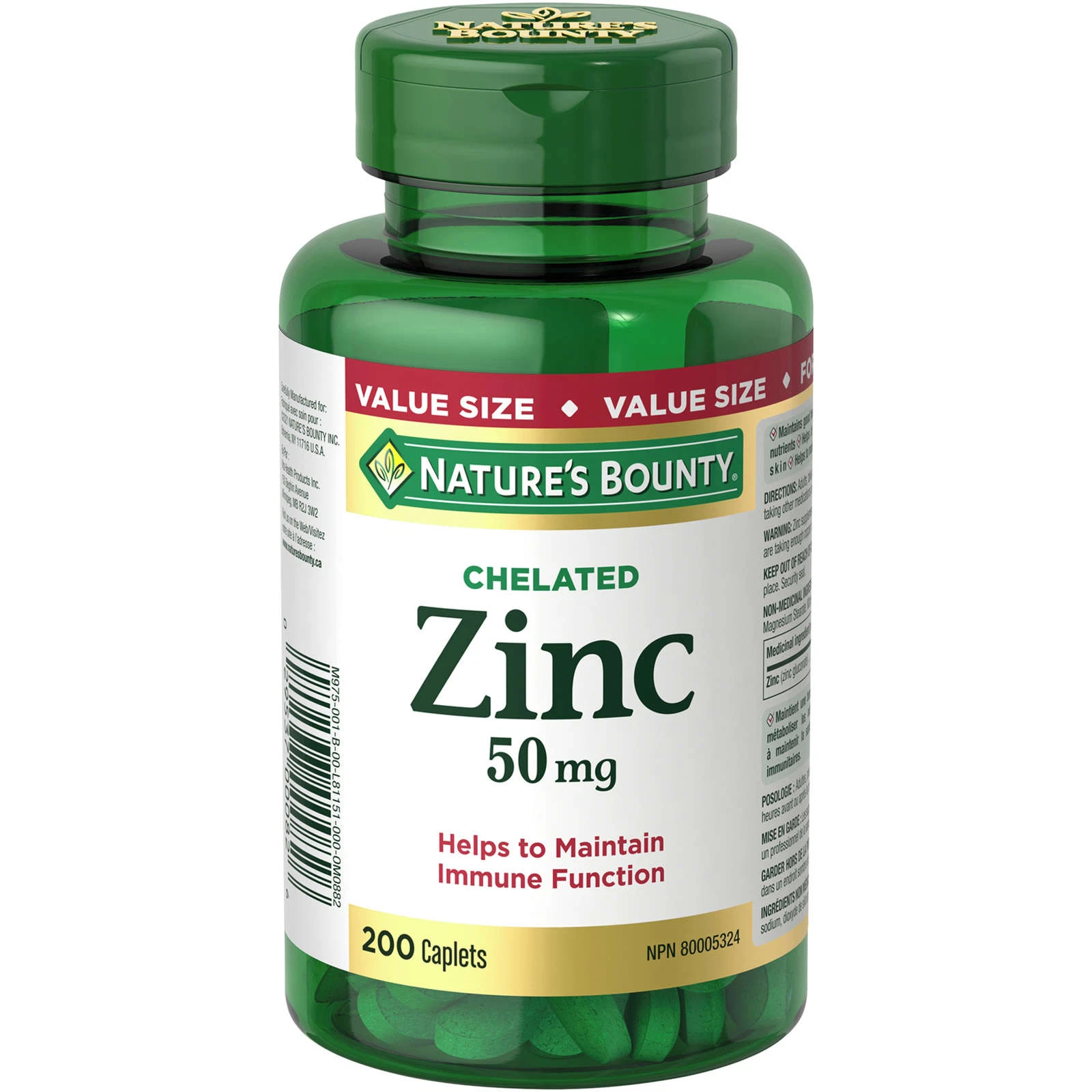 Nature's Bounty Chelated Zinc Value Size Immune Function 50mg 200 pcs NEW