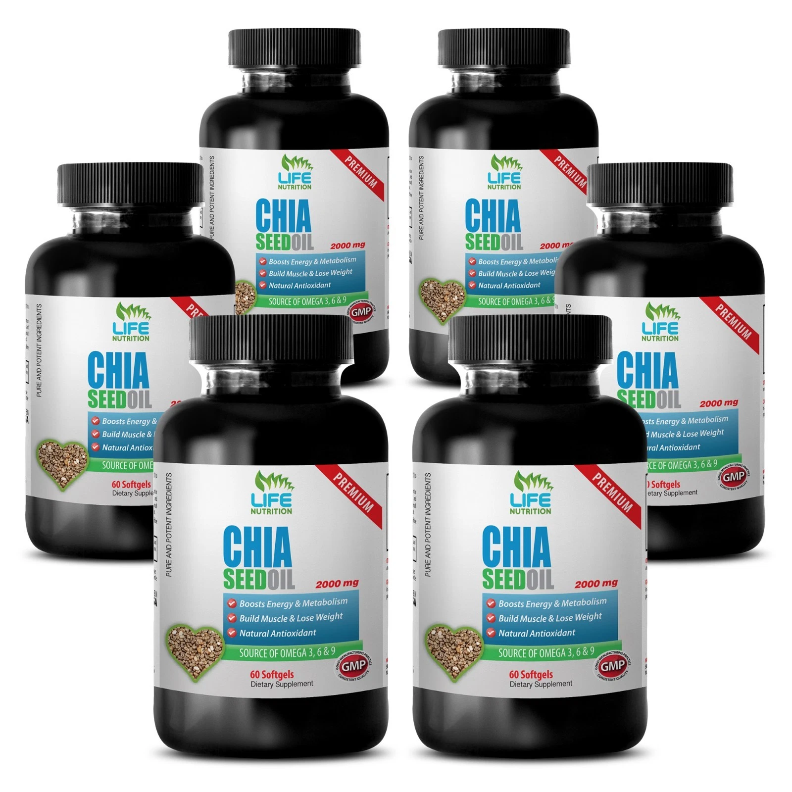 Chia Seeds 12 - Chia Seed Oil 2000mg - High in Quality Protein 6B