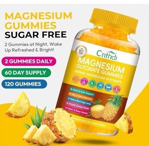 Magnesium Glycinate Gummies 600mg, Sugar Free Chewable Magnesium Gummies