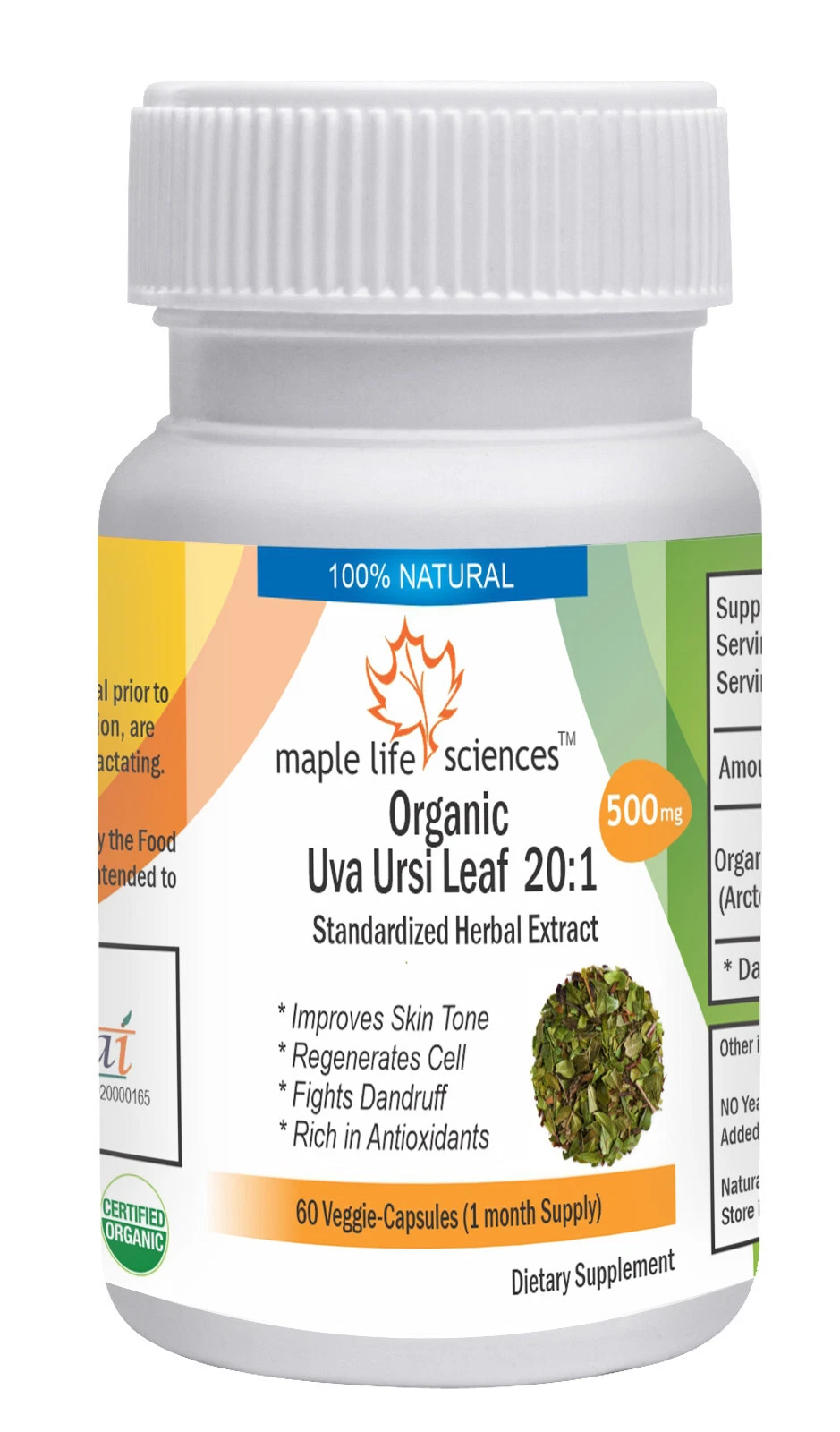 ORGANIC Uva Ursi Leaf 20:1 Extract Capsules Arctostaphylos uvaursi Arbutin