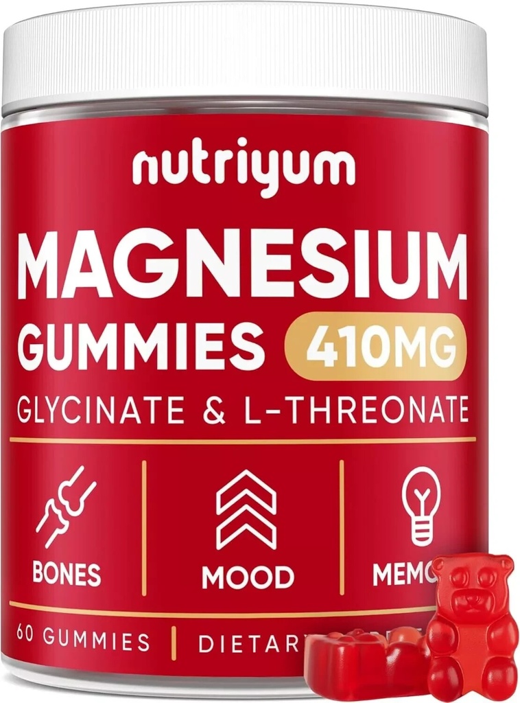 Nutriyum Magnesium Glycinate Gummies 410mg High Absorption Magnesium Threonate