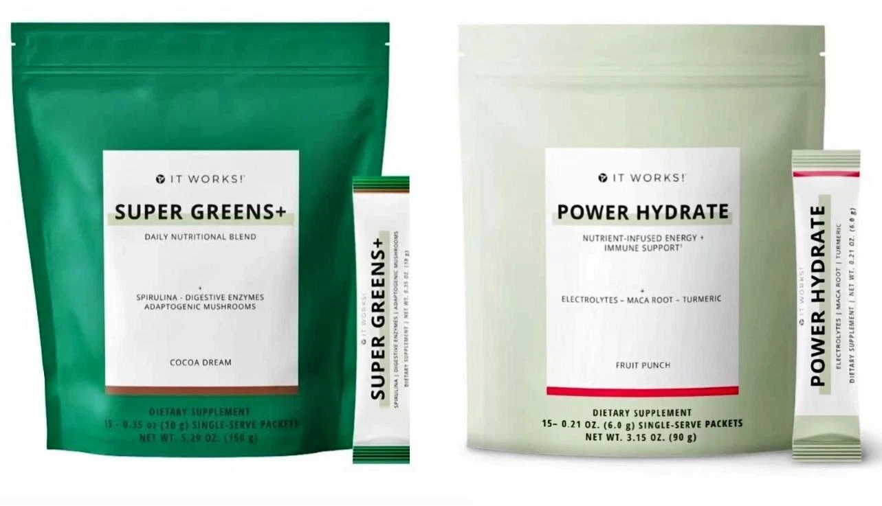 It Works Super Greens+ Daily Nutritional Blend COCOA DREAM & Power Hydrate Fruit