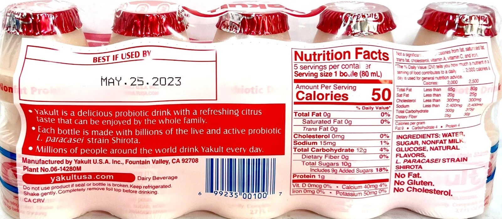 Yakult Probiotic Drink Nonfat 2.7 oz x 5 Bottles ( Pack of 6 )~11/15/2025