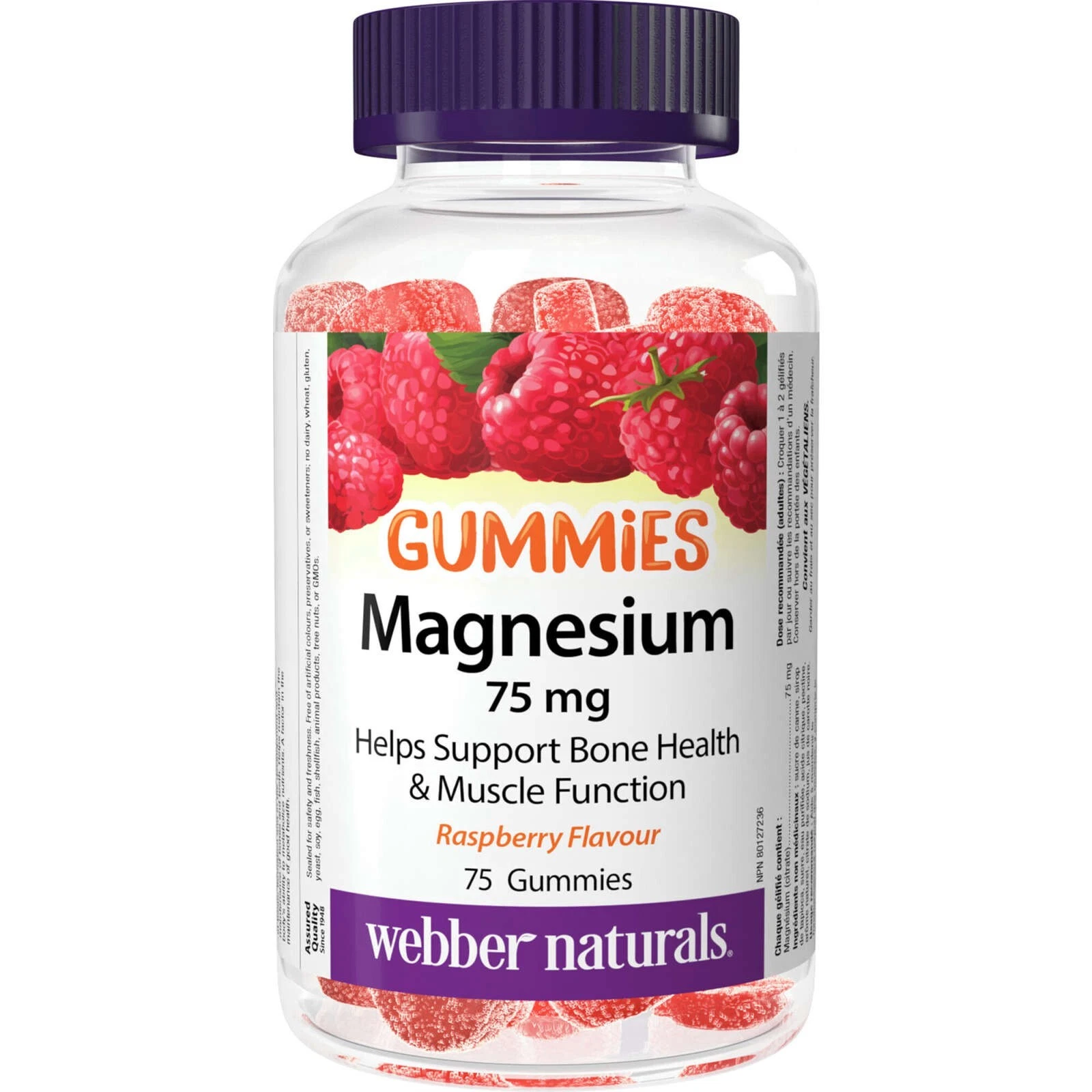Webber Naturals Magnesium Gummies 75 mg Bone Health Muscle Raspberry 75pcs NEW