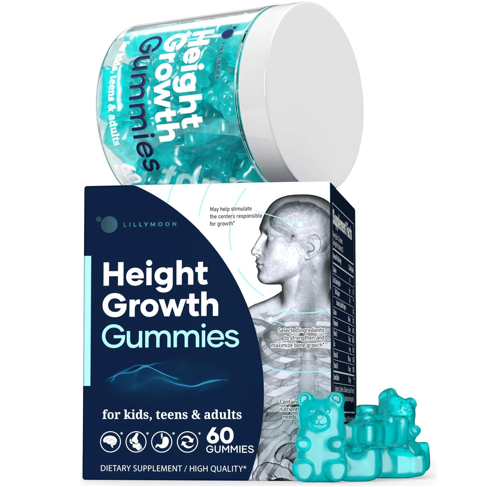 Height Growth Gummies Multivitamins, Natural Height Increase Supplement with Cal