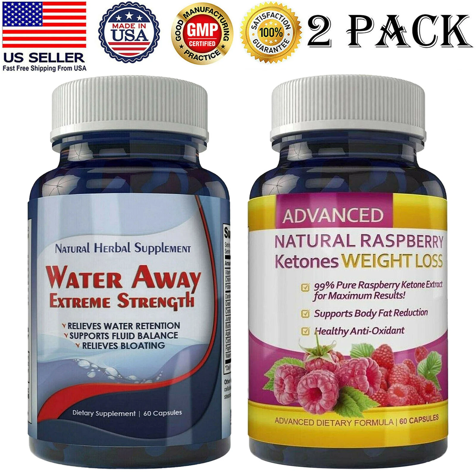 Diuretic Water Away 700mg Pills 100% Strong Raspberry Ketone Weight Loss 2 Pack