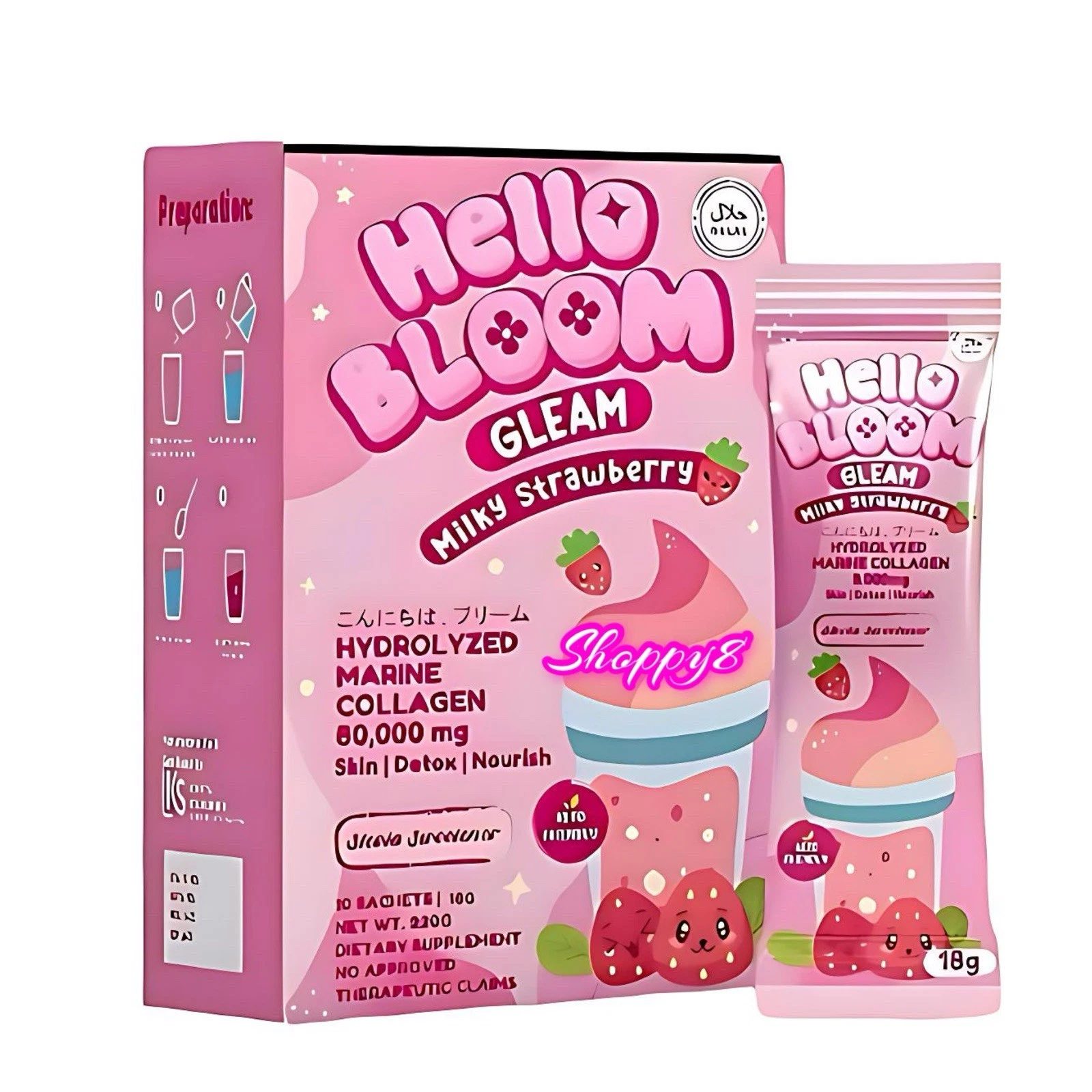 Hello Bloom GLEAM Milky Strawberry, 10 Sachets
