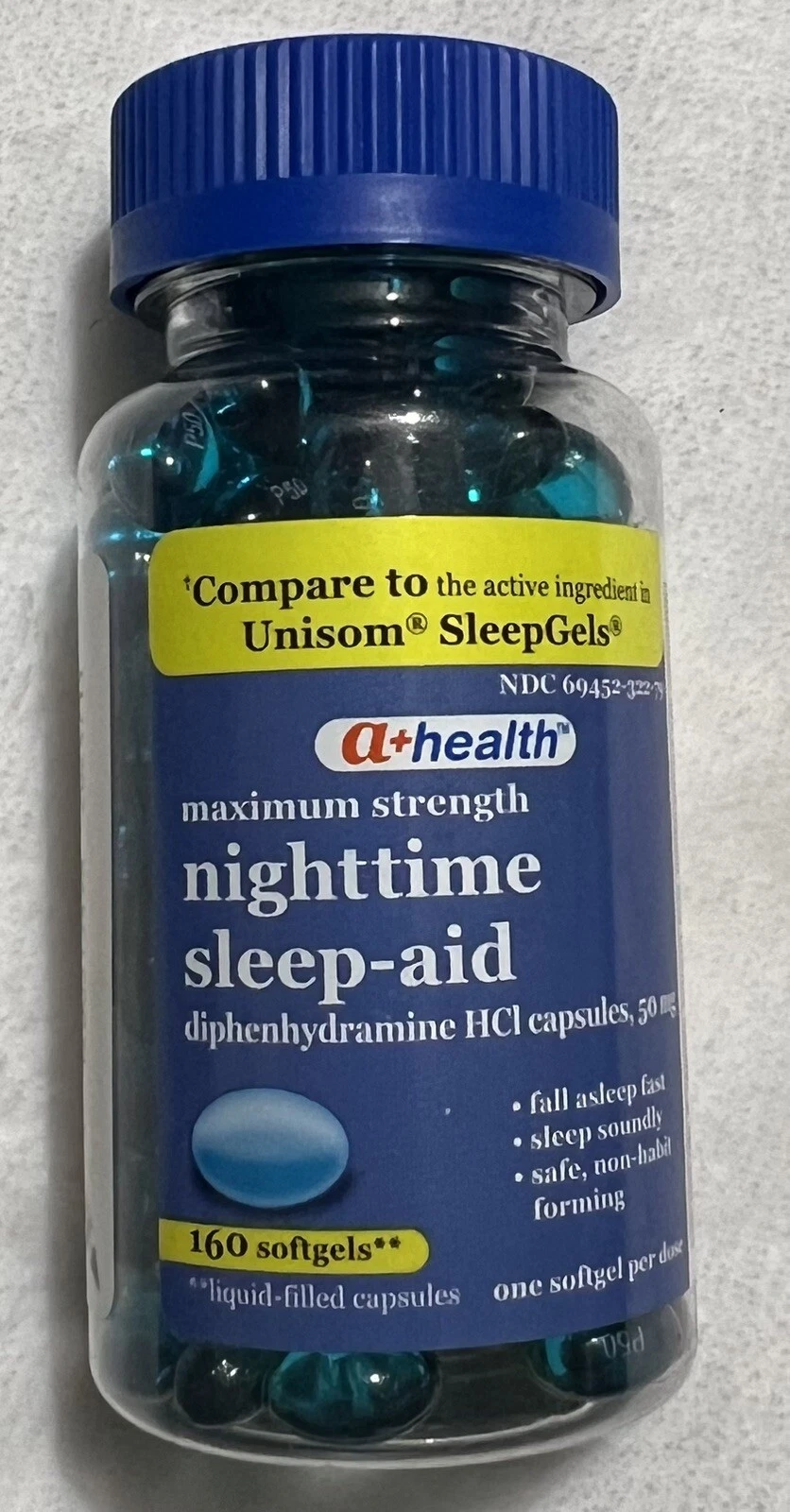 a+health Nighttime Sleep Aid Diphenhydramine 50mg Max Strength 160 Caps Ex 11/24