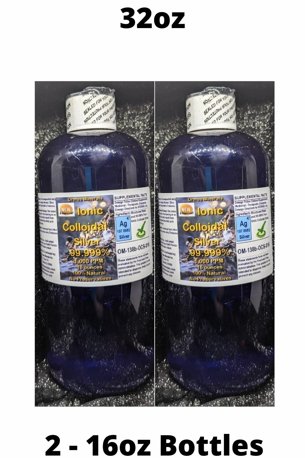 COLLOIDAL SILVER 1000 PPM 32 OZ.- IMMUNE SUPPORT Cold Skin WITH DROPPER