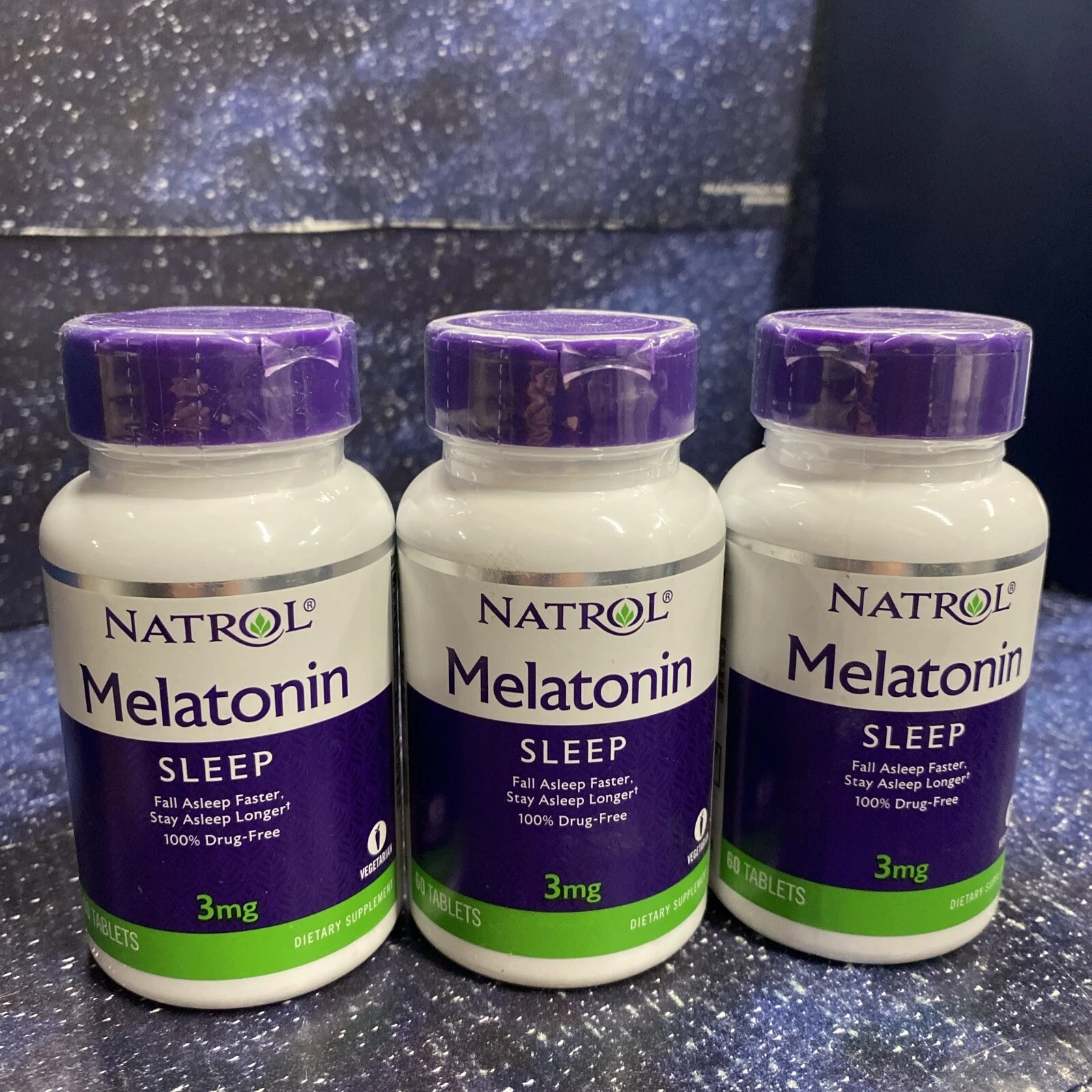 3X Natrol Melatonin for Sleep - 3mg 60 Tablets Vegetarian 100% Drug Free