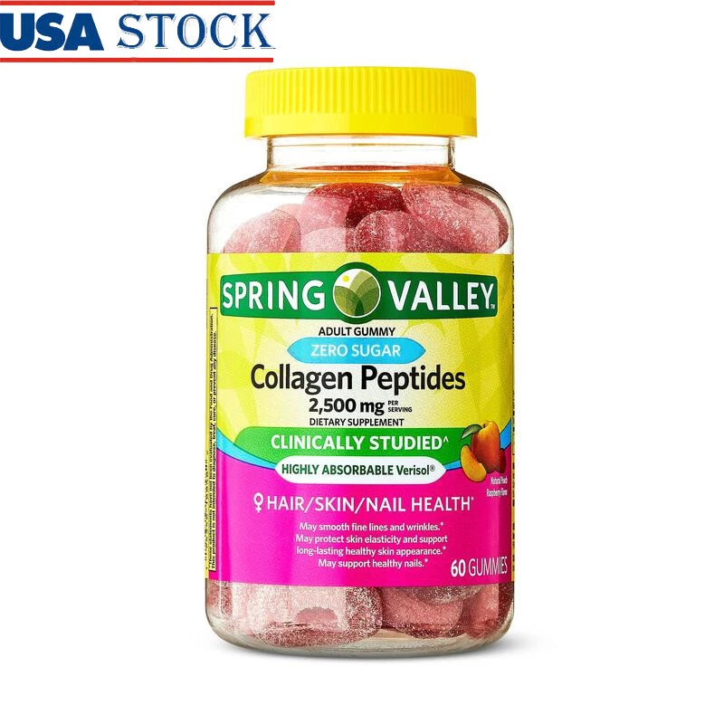 Zero Sugar Collagen Peptides Gummies 2500mg Hair Skin Nails Support 60 Count New
