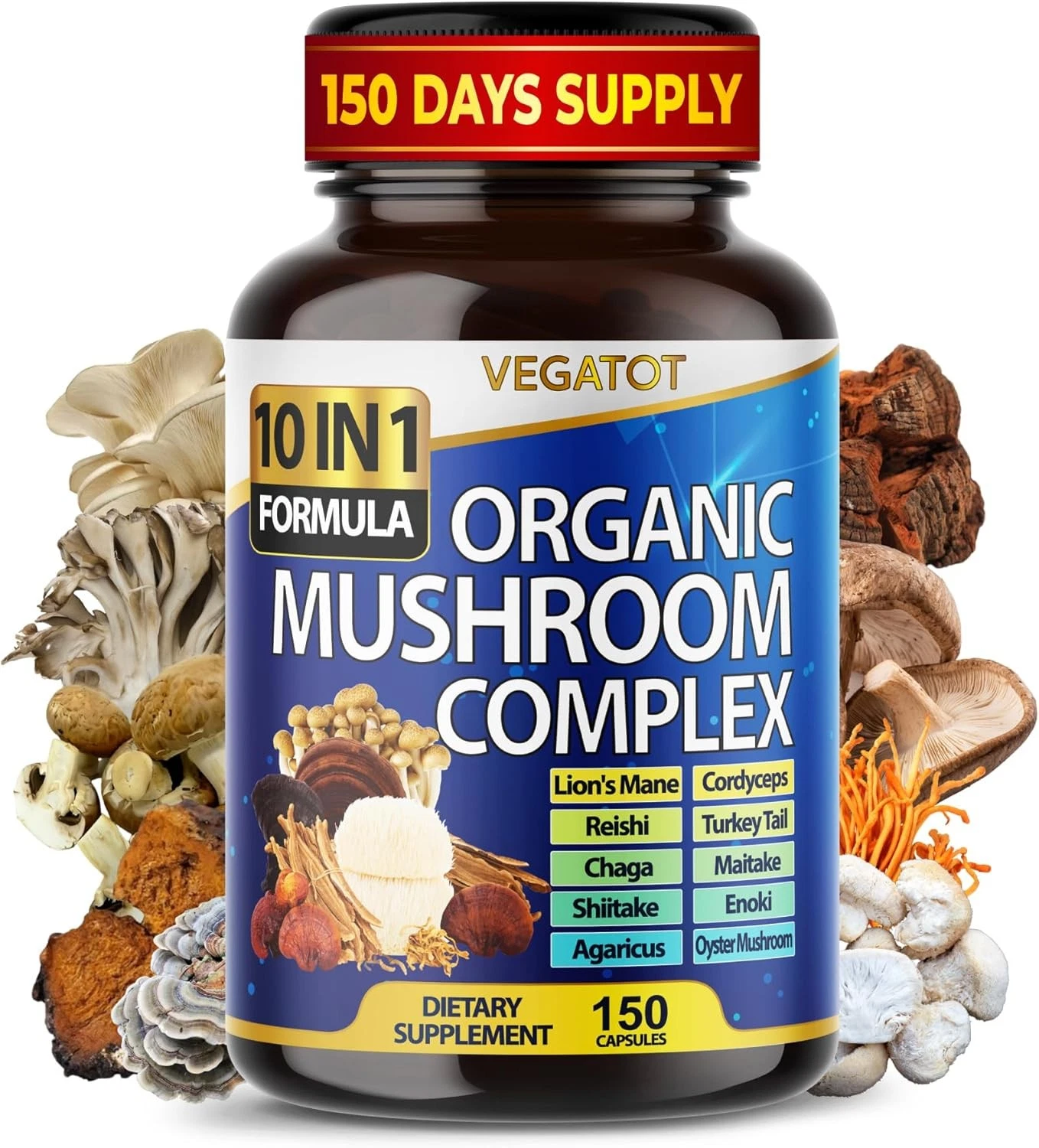 10 in 1 Organic Mushroom Complex-Complejo de Hongos Orgánicos-Brain,Memory&Focus