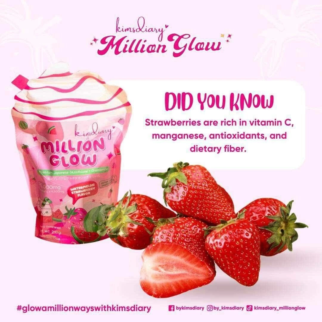 Kimsdiary Million Glow WATERMELON STRAWBERRY Glutathione & Chamomile 10 Sachets