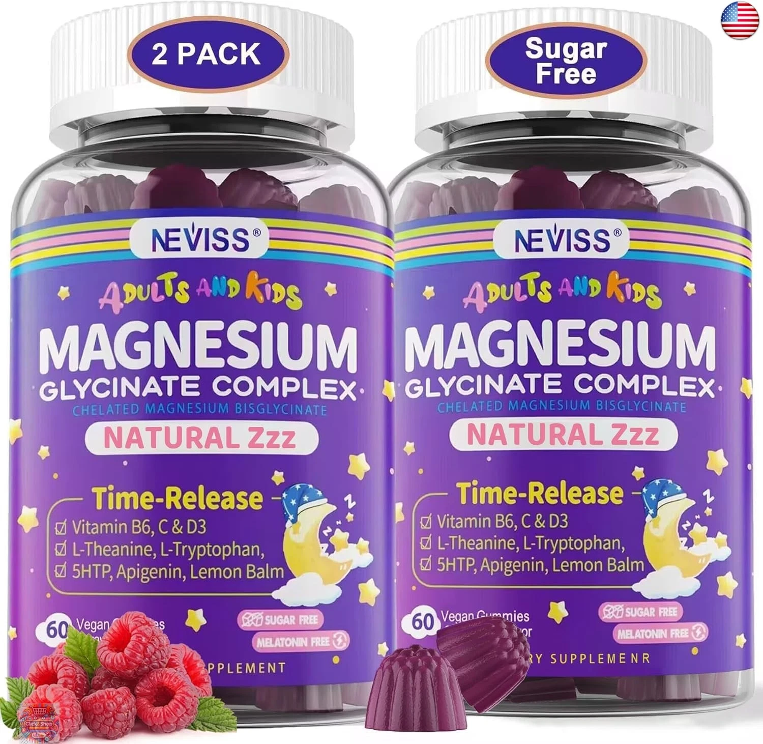 Magnesium Glycinate Gummies for Adults & Kids 4+, Sugar Free Magnesium