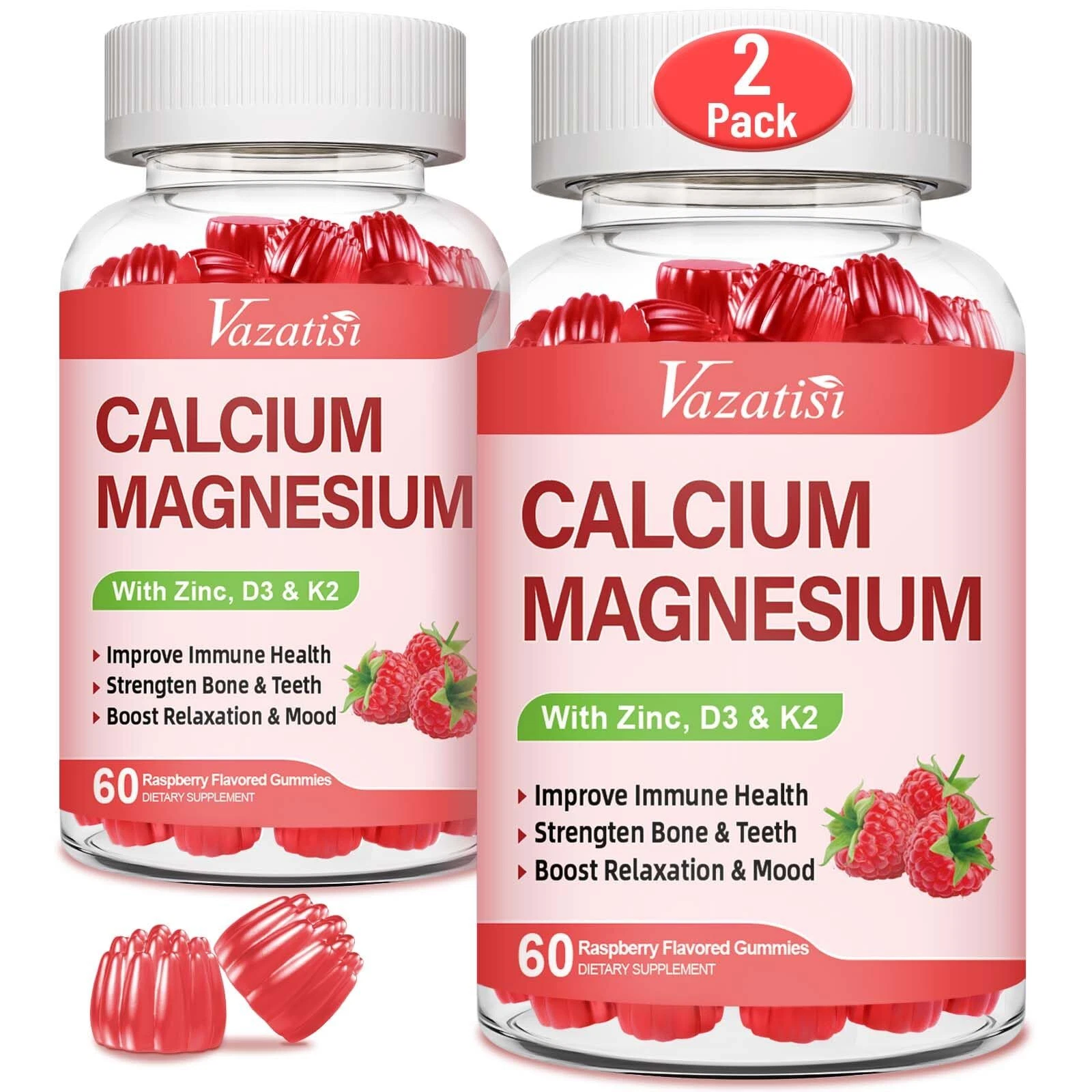 Calcium Magnesium Zinc Gummies with Vitamin D3 & K2 High Absorption Magnesium...