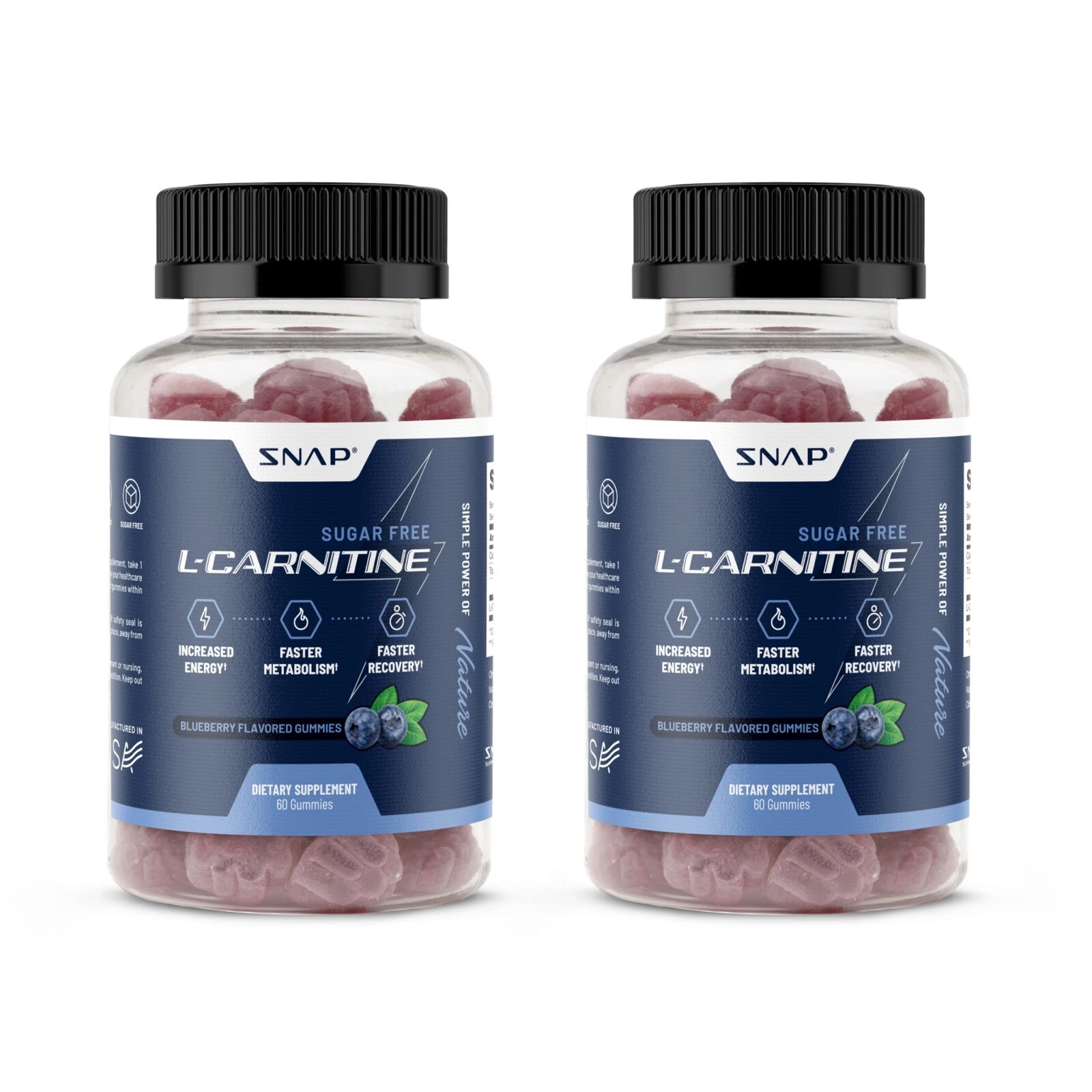 Sugar Free Natural Energy L Carnitine Gummy - Pre Workout, Recovery - 2 Pack