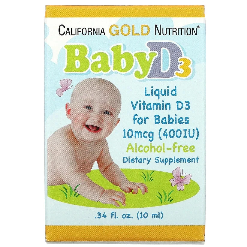 California Gold Nutrition Baby Vitamin D3 Liquid 10mcg Alcohol Free 10ml NEW