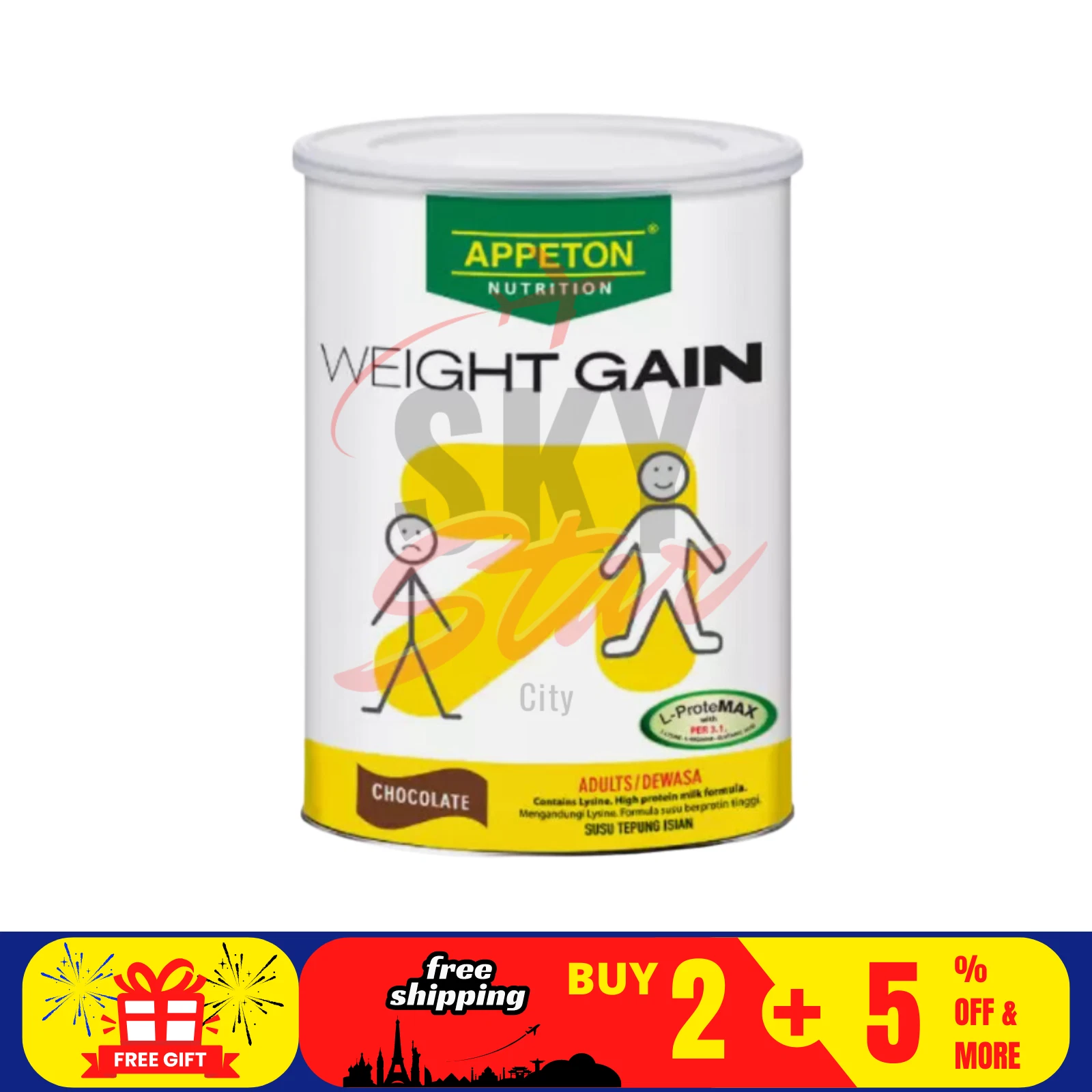 1 Tin X APPETON Weight Gain for Adult High-Protein Chocolate 450g FREE SHIPPING