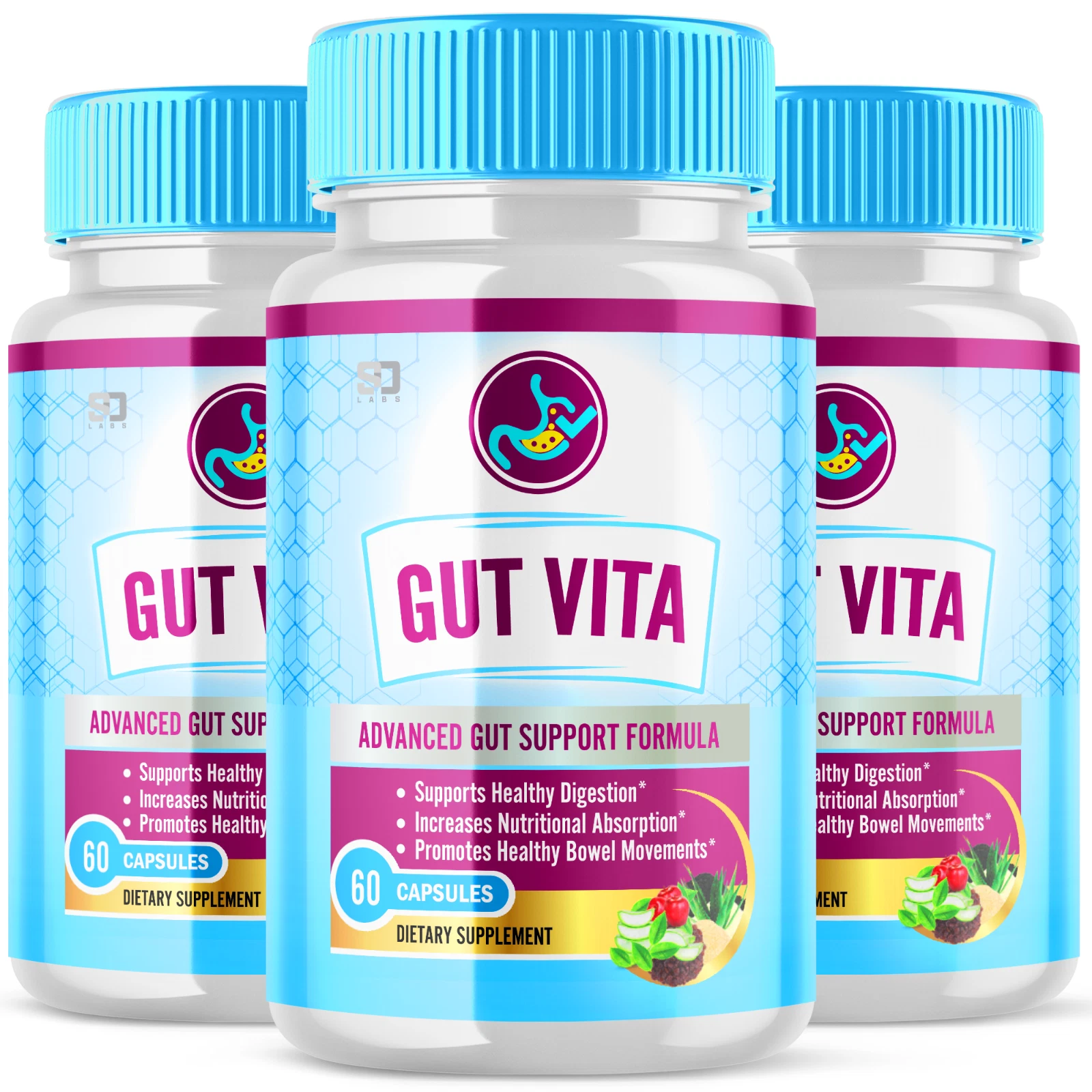 (3 Pack) Gut Vita, Gut Vita Digestion & Gut Health Probiotic (180 Capsules)