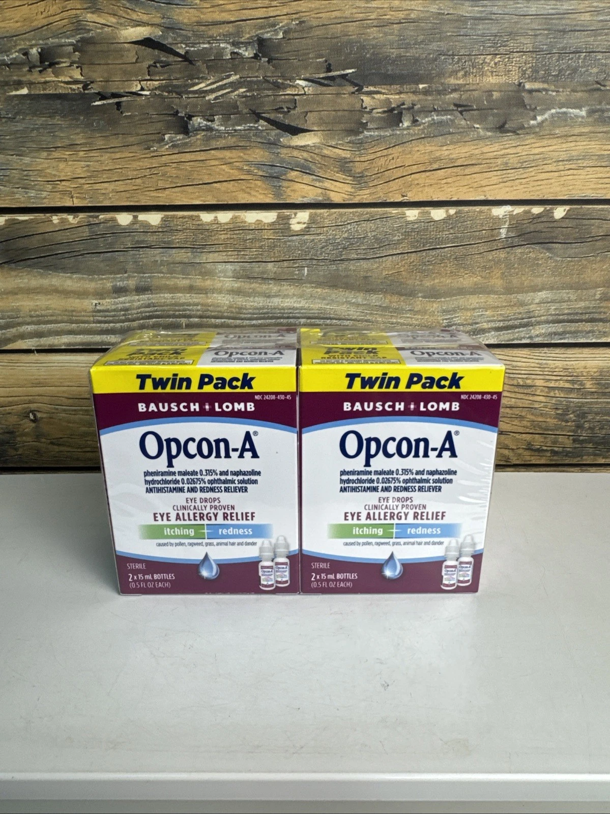 Bausch Lomb Opcon-A TWIN PACK Eye Allergy Relief Drops - 2 x15mL | 4 PK EX:12/26