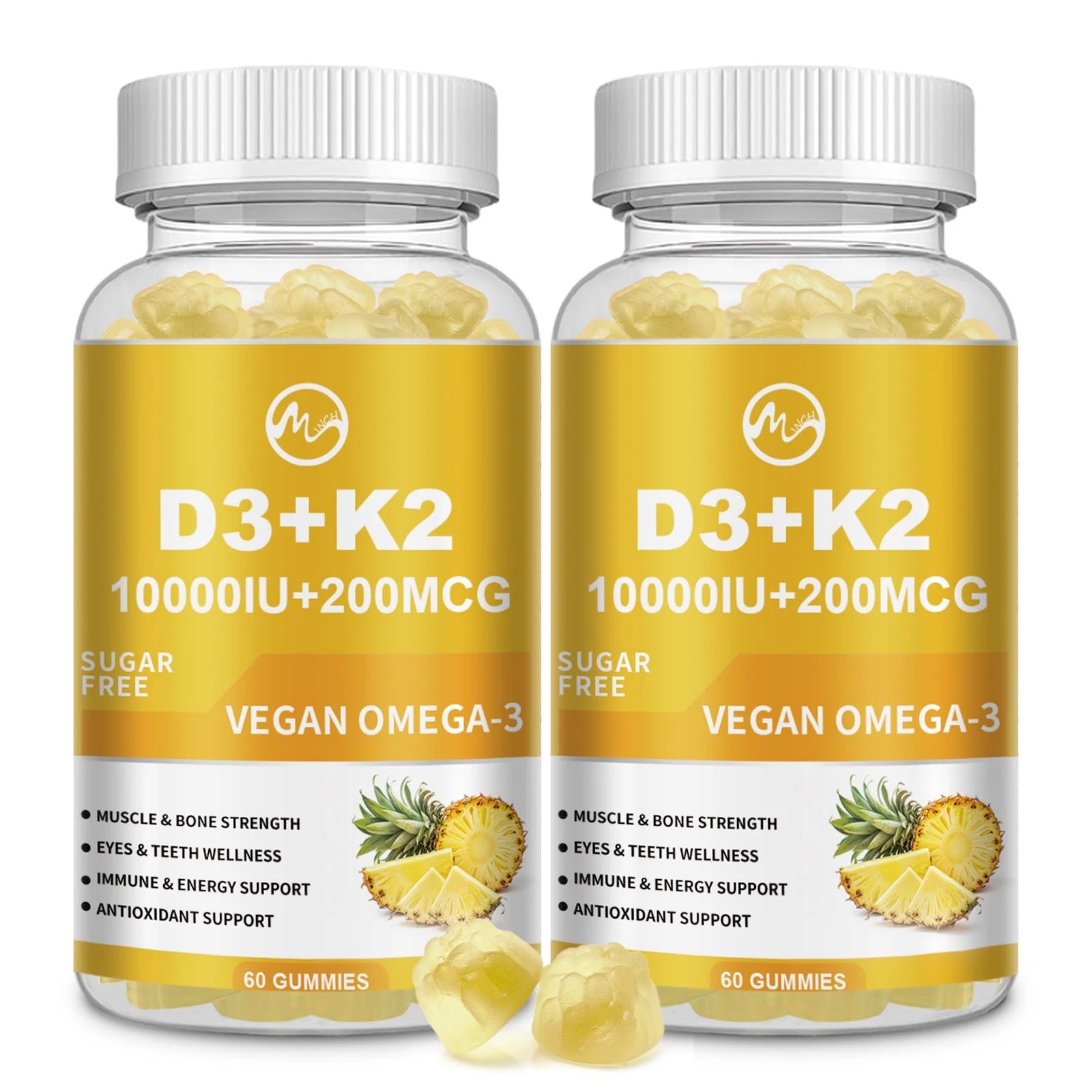 Vitamin D3 K2 Gummies, Vitamin D3 10000IU, K2 (MK-7) 200mcg, 6-in-1 Vitamina D3