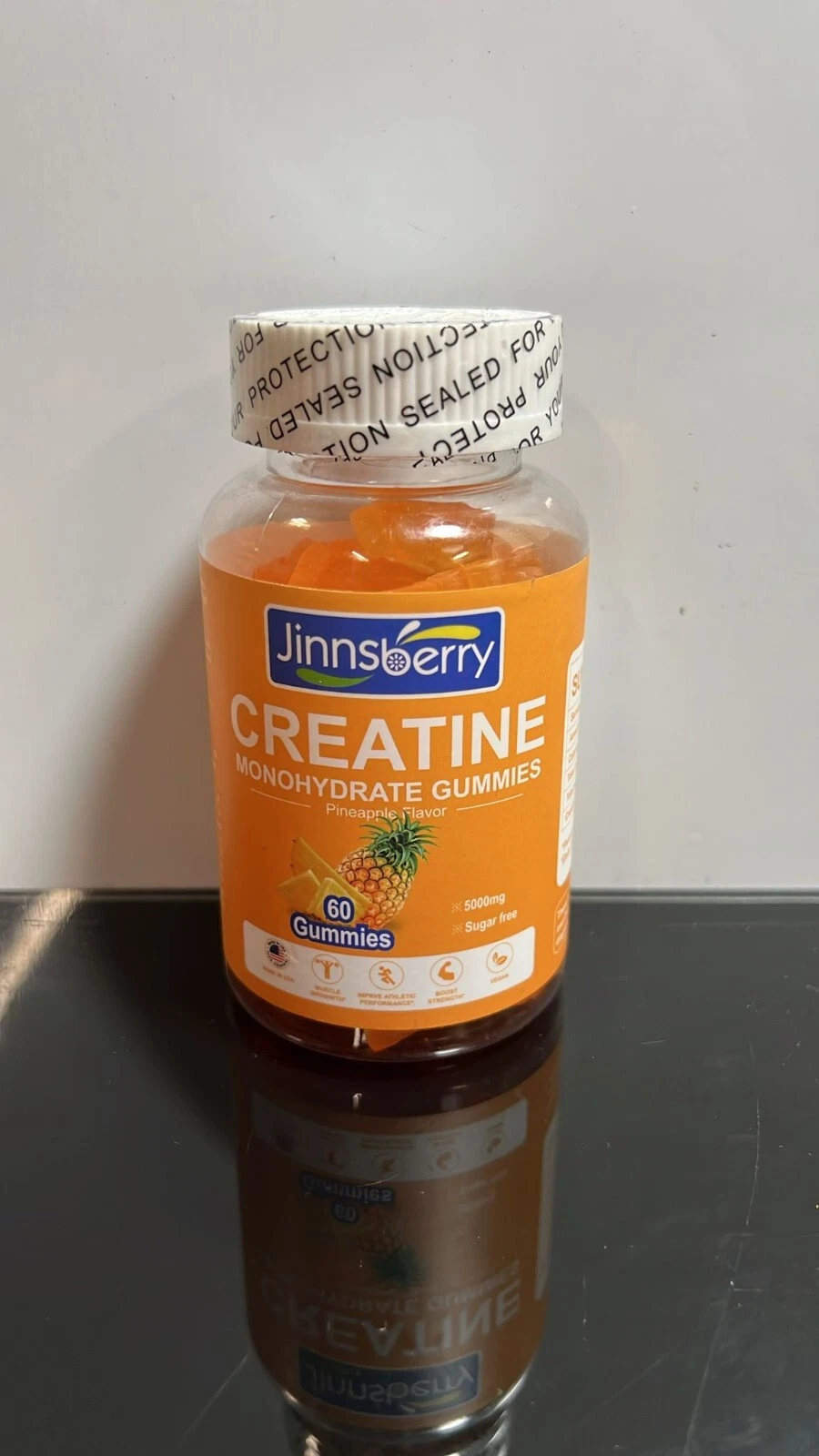 Jinnsberry Creatine Monohydrate Gummies 5000mg 60 ct pineapple flavor EXP:04/26