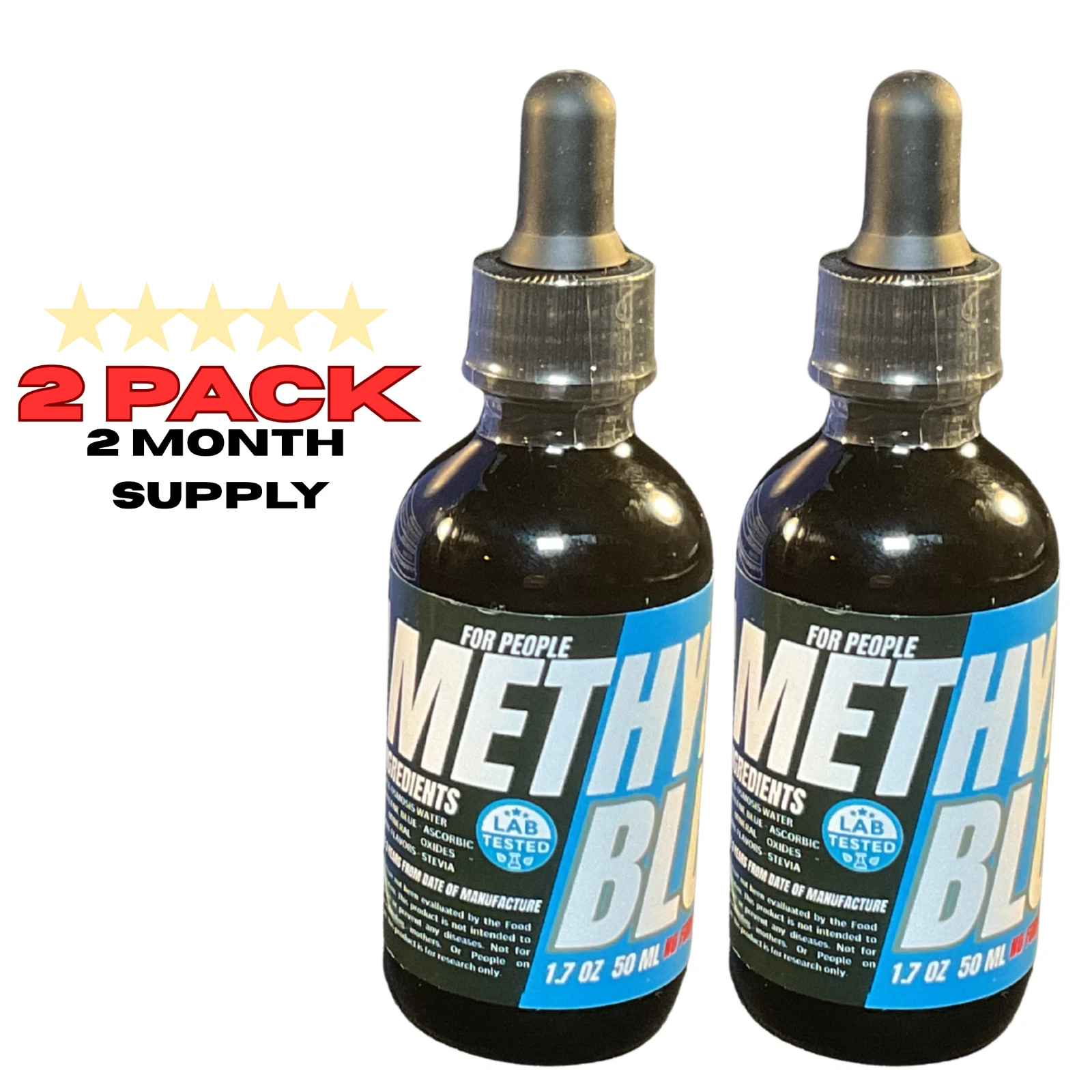 2 pack of Methylene Blue Pharmaceutical Grade- 1.7 Fl Oz Unflavored